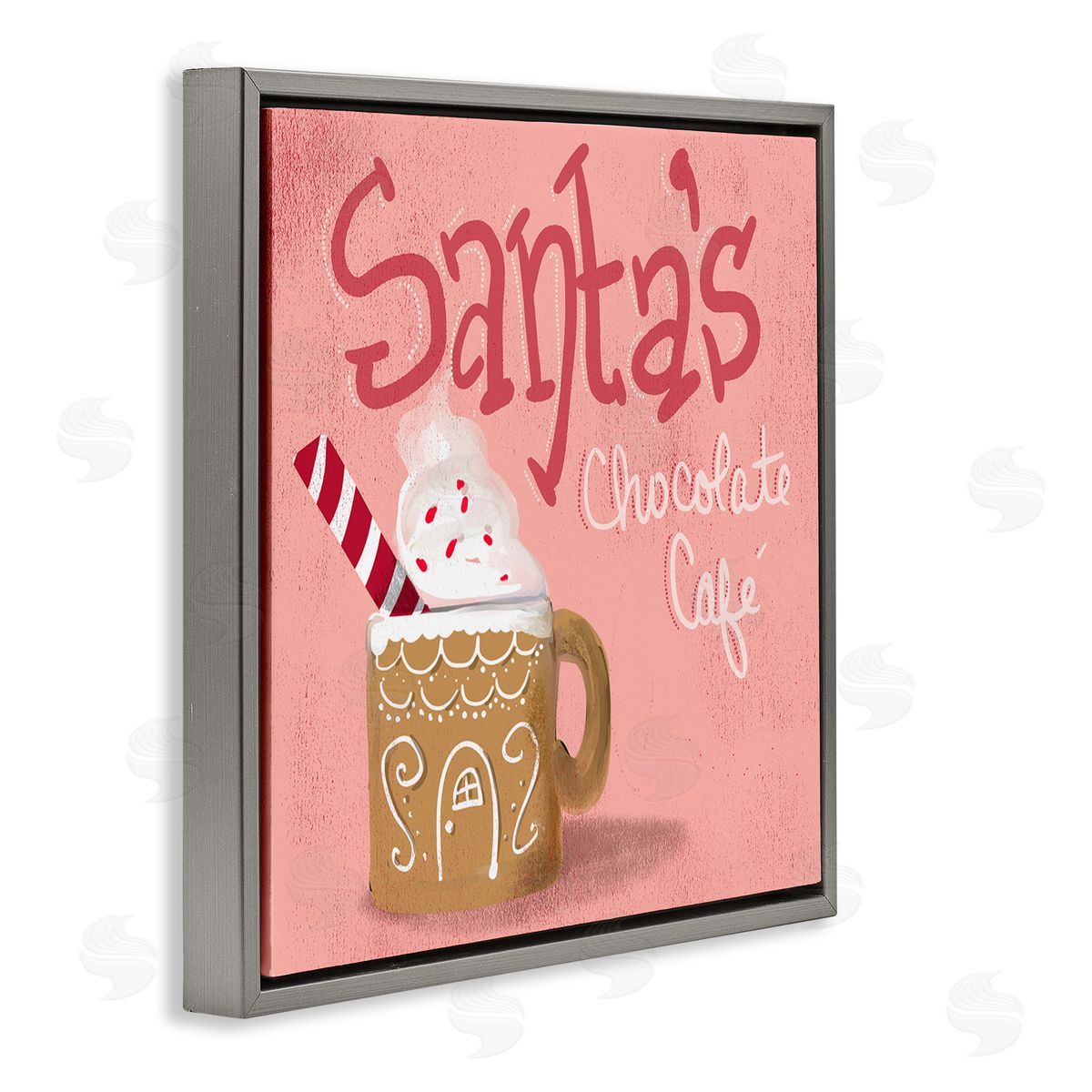 The Saturday Evening Post Santa's Chocolate Cafe Sign Gray Floating Frame Canvas Wall Art Print