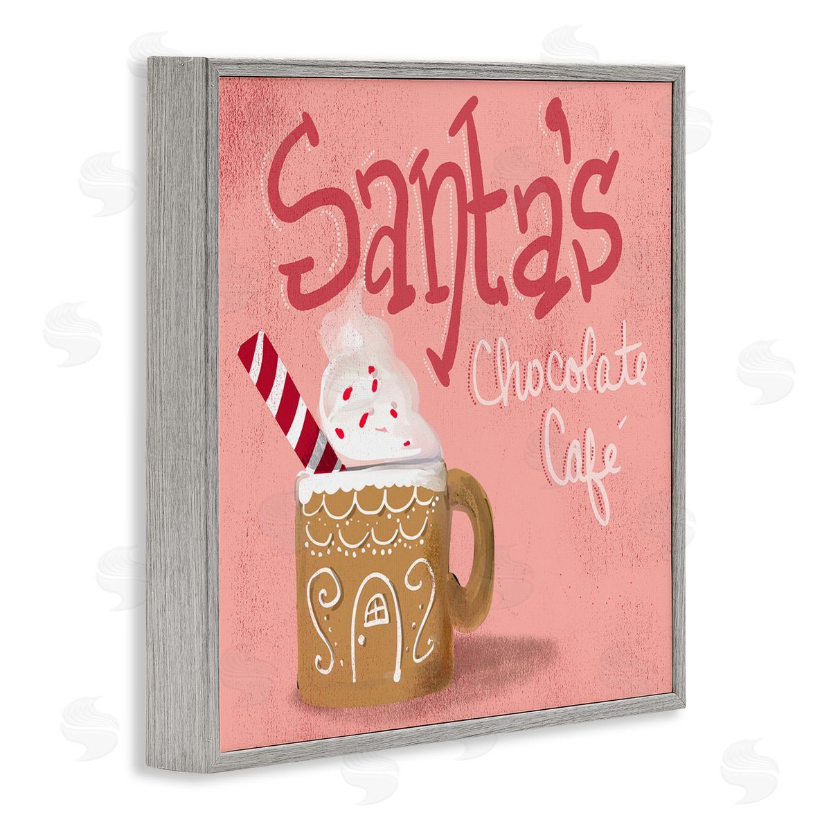 The Saturday Evening Post Santa's Chocolate Cafe Sign Gray Framed Glicee Wall Art Print