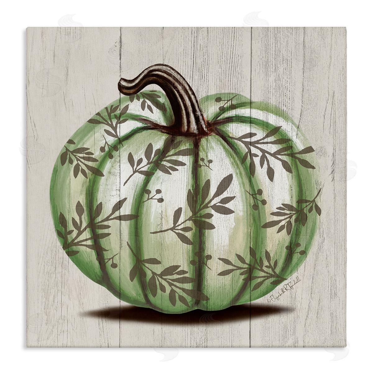 Elizabeth Tyndall Green Autumn Pumpkin Patterned Stretched Canvas Wall Art Print