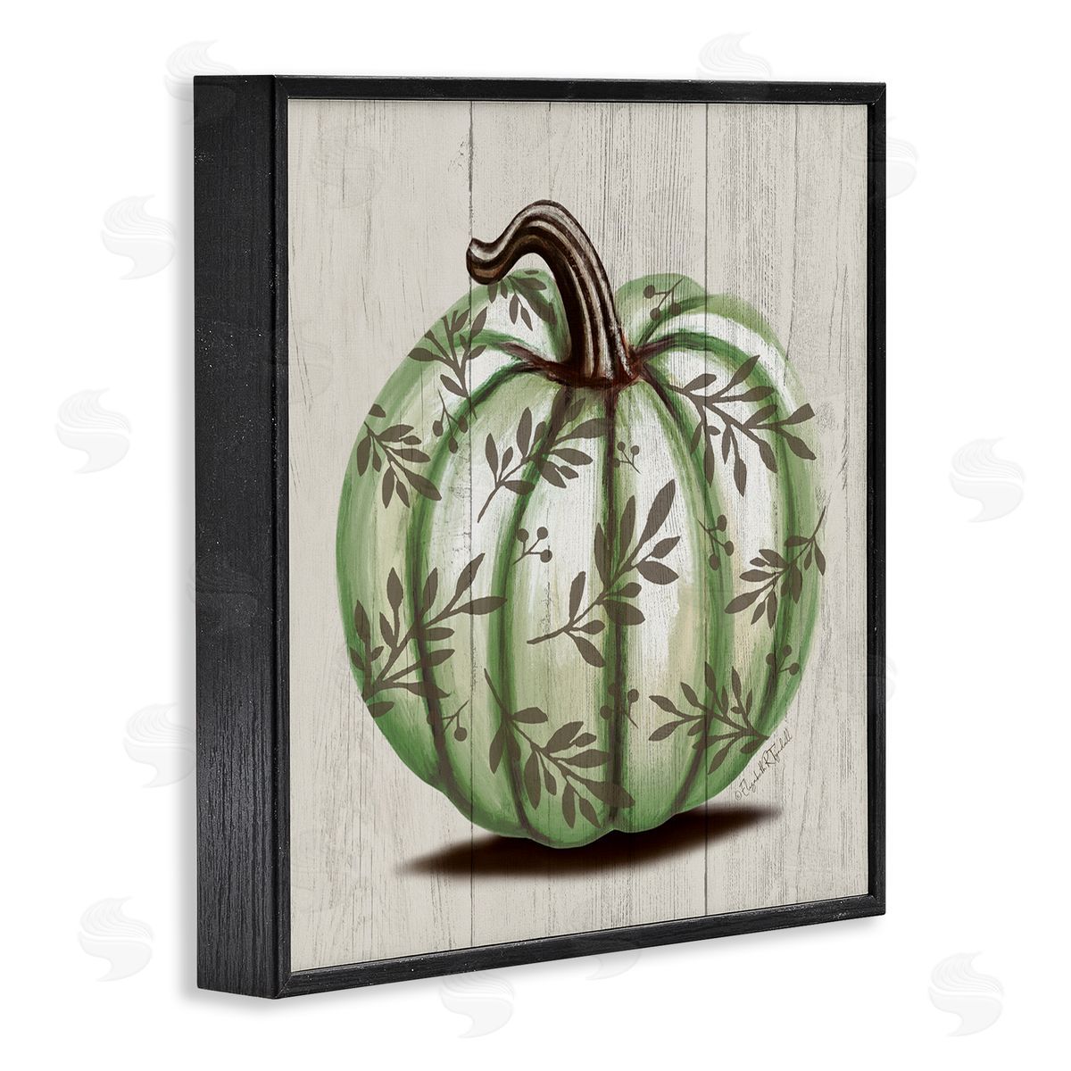 Elizabeth Tyndall Green Autumn Pumpkin Patterned Black Framed Glicee Wall Art Print