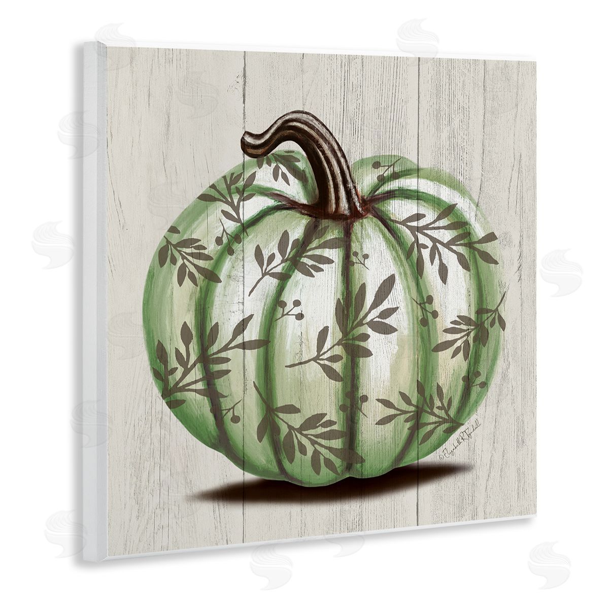 Elizabeth Tyndall Green Autumn Pumpkin Patterned Wooden Wall Plaque Art Print