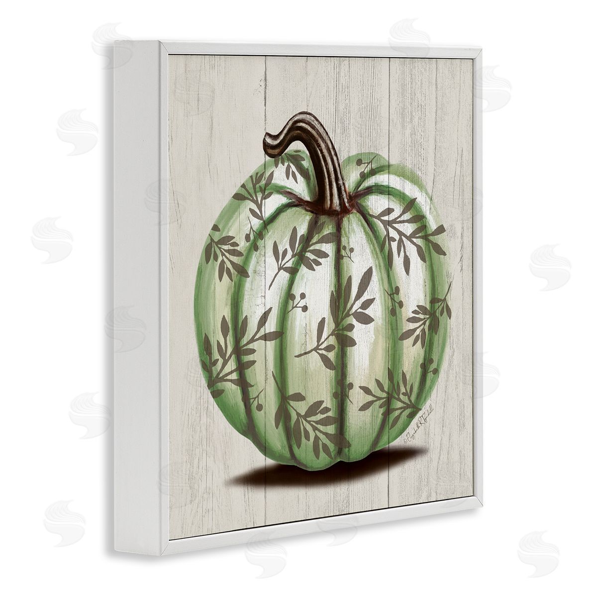 Elizabeth Tyndall Green Autumn Pumpkin Patterned White Framed Glicee Wall Art Print