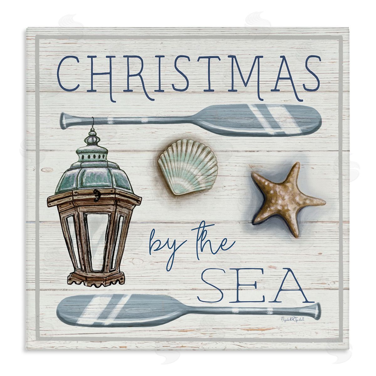 Elizabeth Tyndall Christmas By The Sea Phrase Stretched Canvas Wall Art Print
