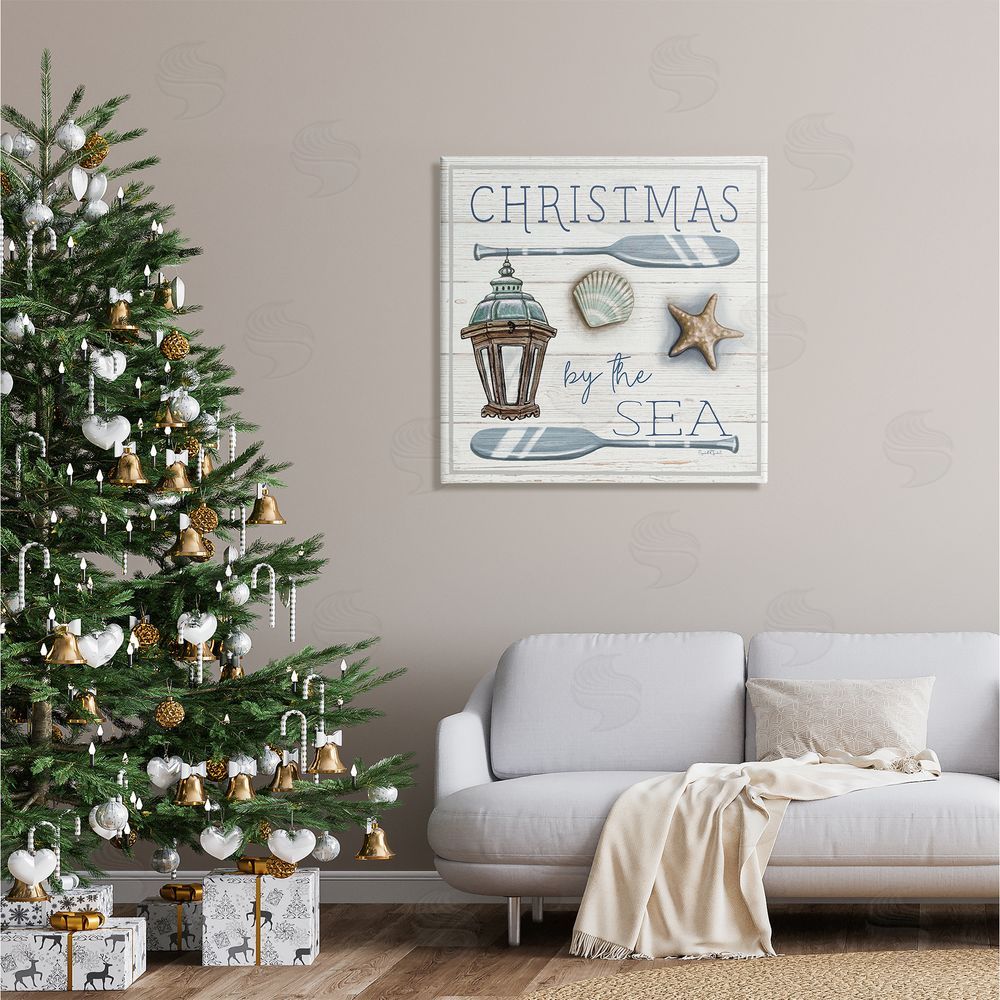 Elizabeth Tyndall Christmas By The Sea Phrase Canvas Wall Art in Room