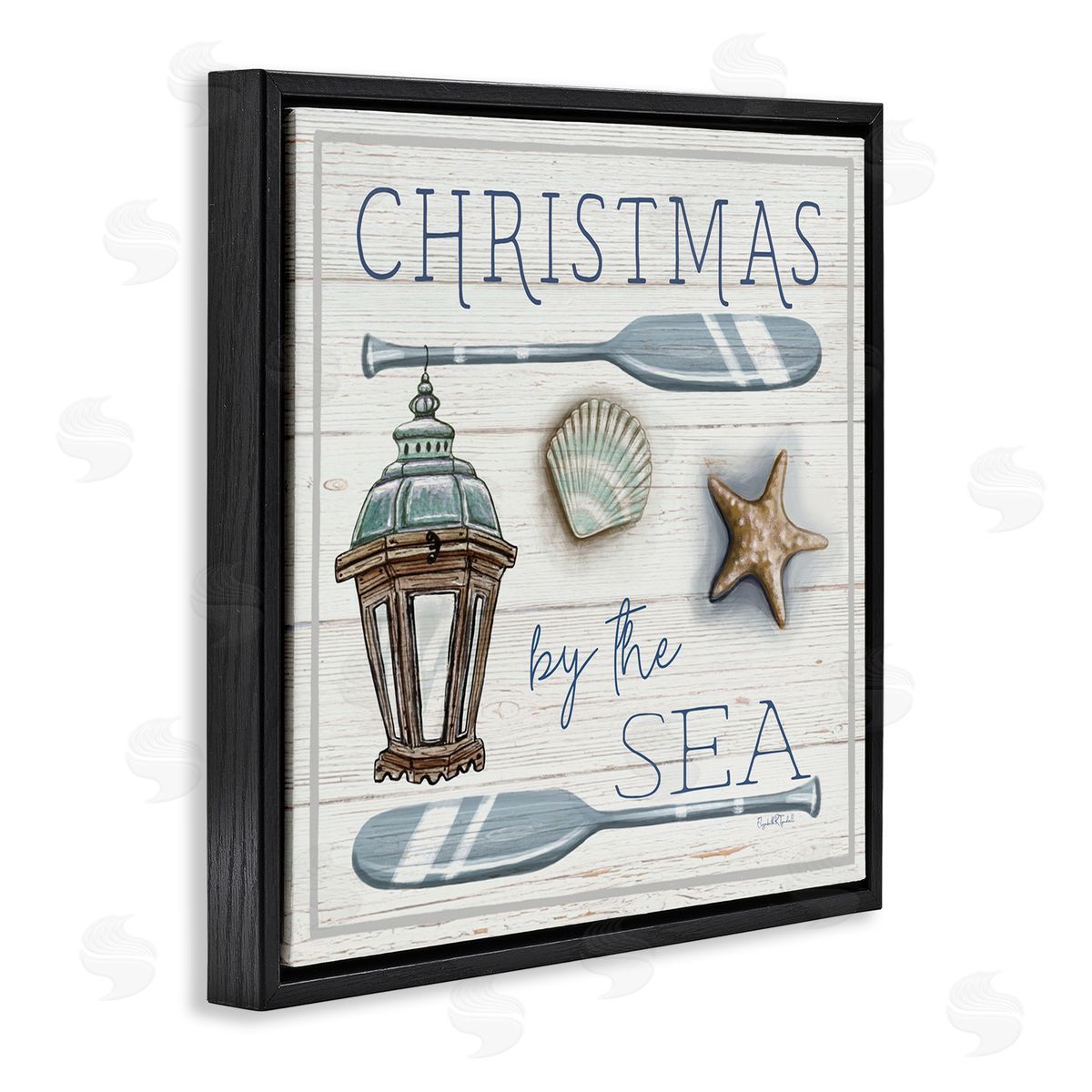 Elizabeth Tyndall Christmas By The Sea Phrase Black Floating Frame Canvas Wall Art Print