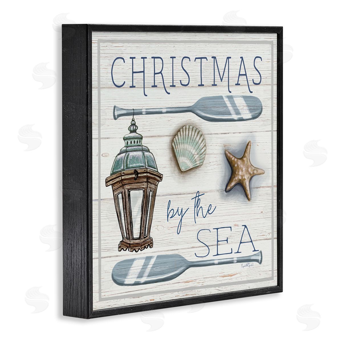 Elizabeth Tyndall Christmas By The Sea Phrase Black Framed Glicee Wall Art Print