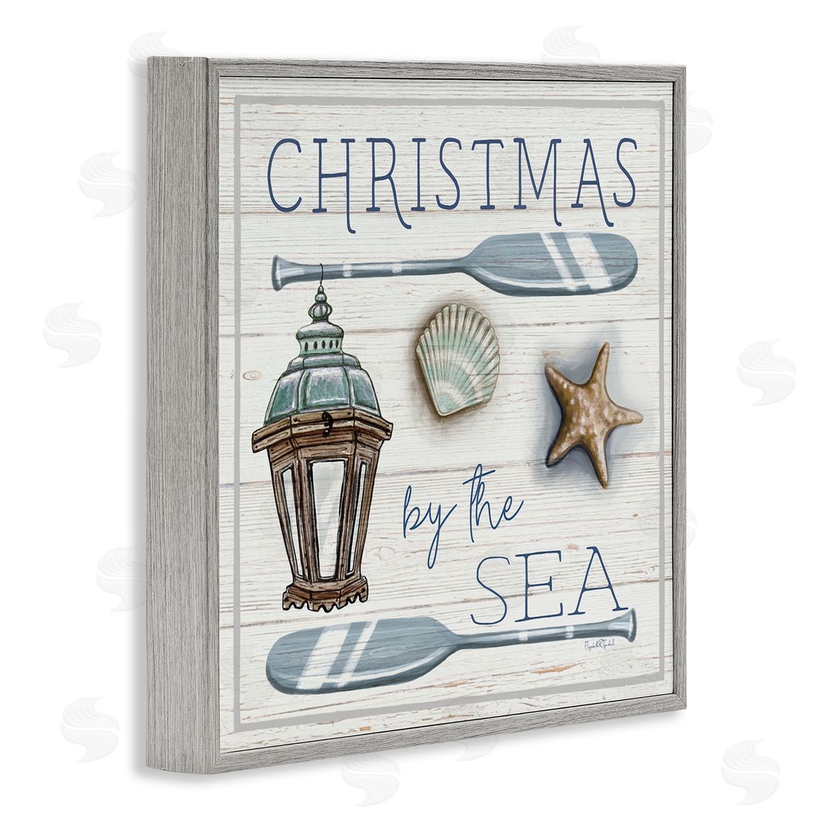 Elizabeth Tyndall Christmas By The Sea Phrase Gray Framed Glicee Wall Art Print