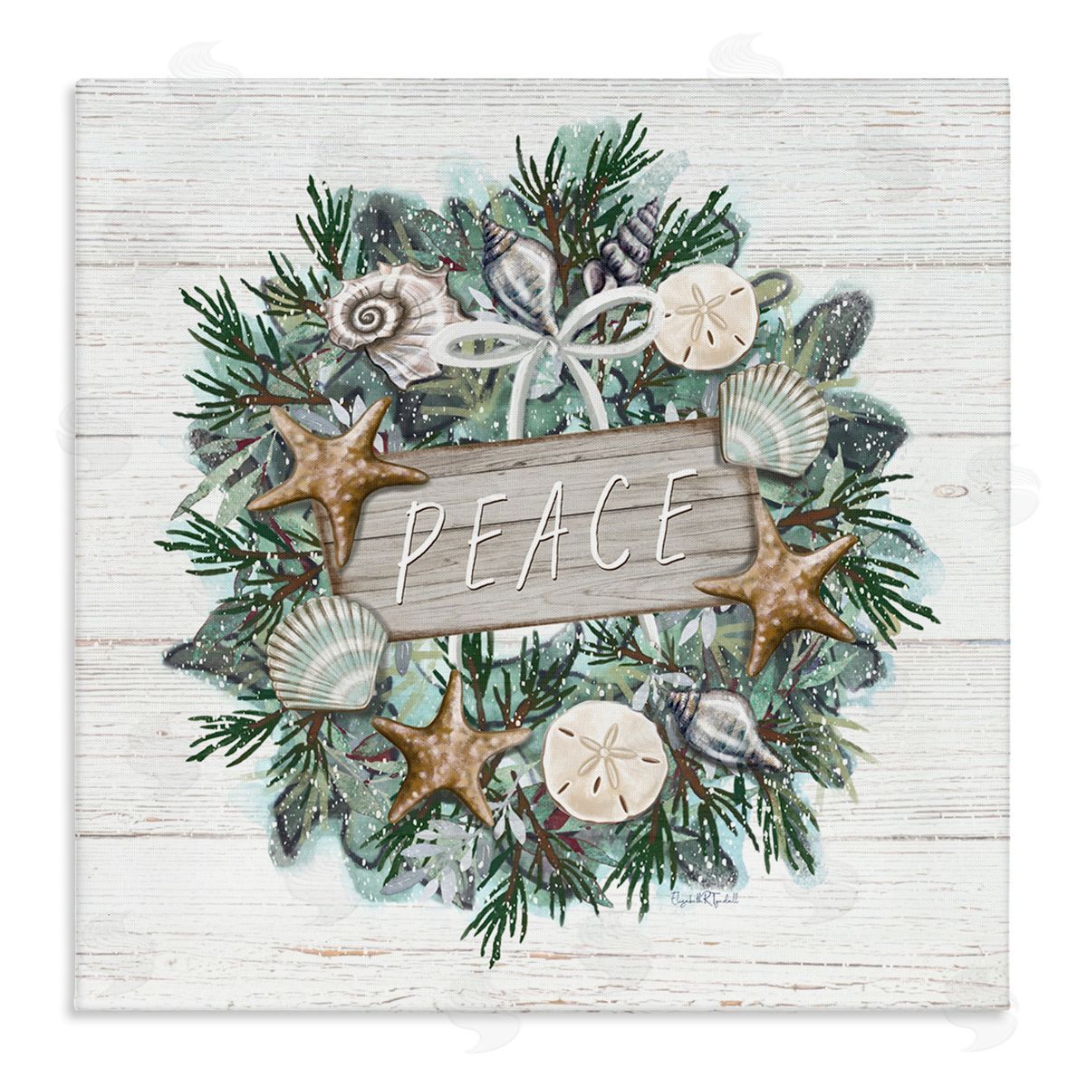 Elizabeth Tyndall Sea Life Holiday Peace Wreath Stretched Canvas Wall Art Print