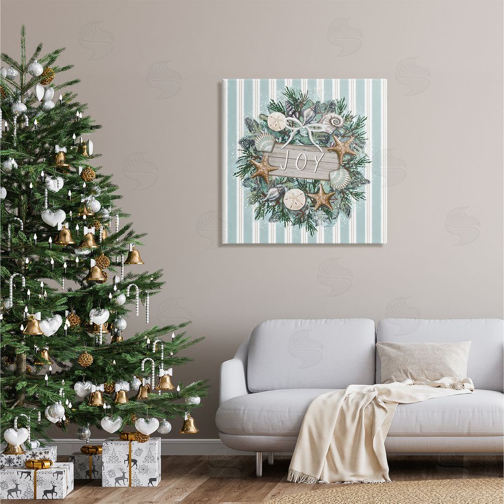 Elizabeth Tyndall Striped Joy Seashell Wreath Canvas Wall Art in Room