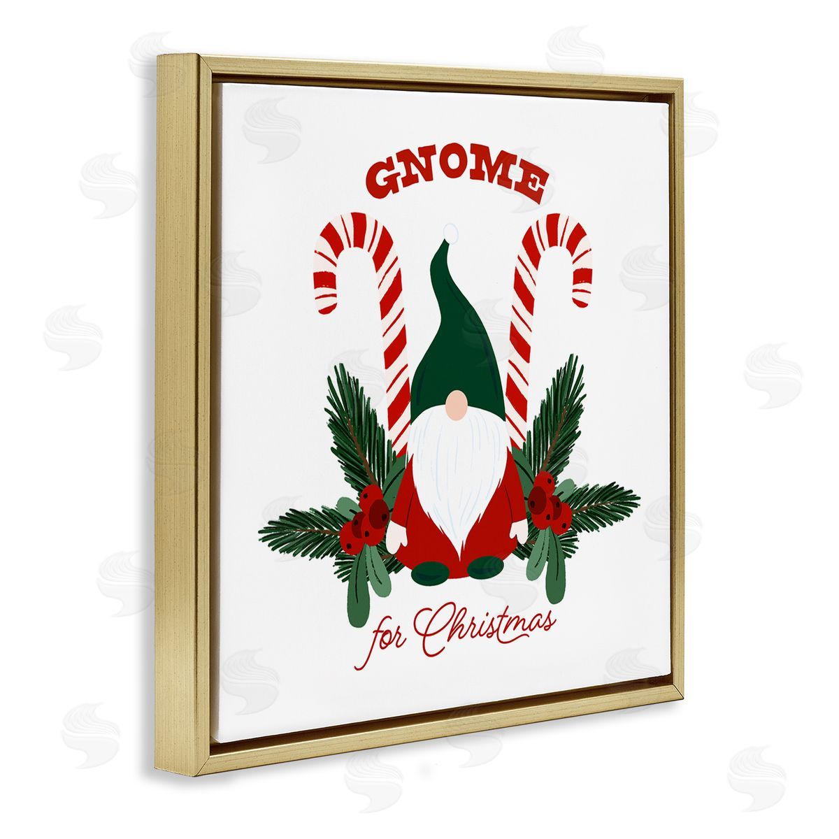 The Saturday Evening Post Gnome For Christmas Candy Canes Gold Floating Frame Canvas Wall Art Print