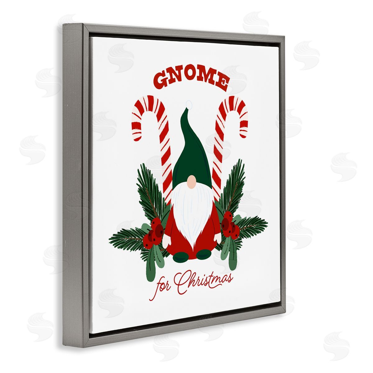 The Saturday Evening Post Gnome For Christmas Candy Canes Gray Floating Frame Canvas Wall Art Print