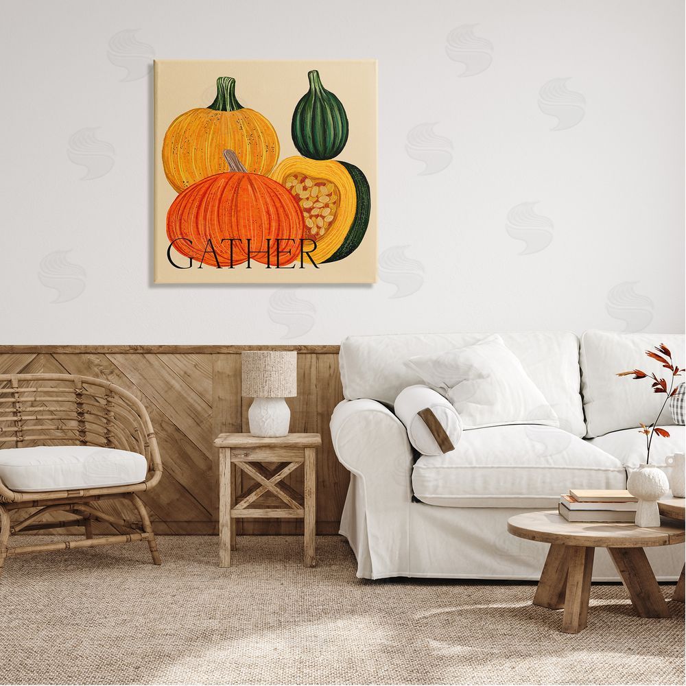 Ziwei Li Gather Autumn Harvest Gourds Canvas Wall Art in Room
