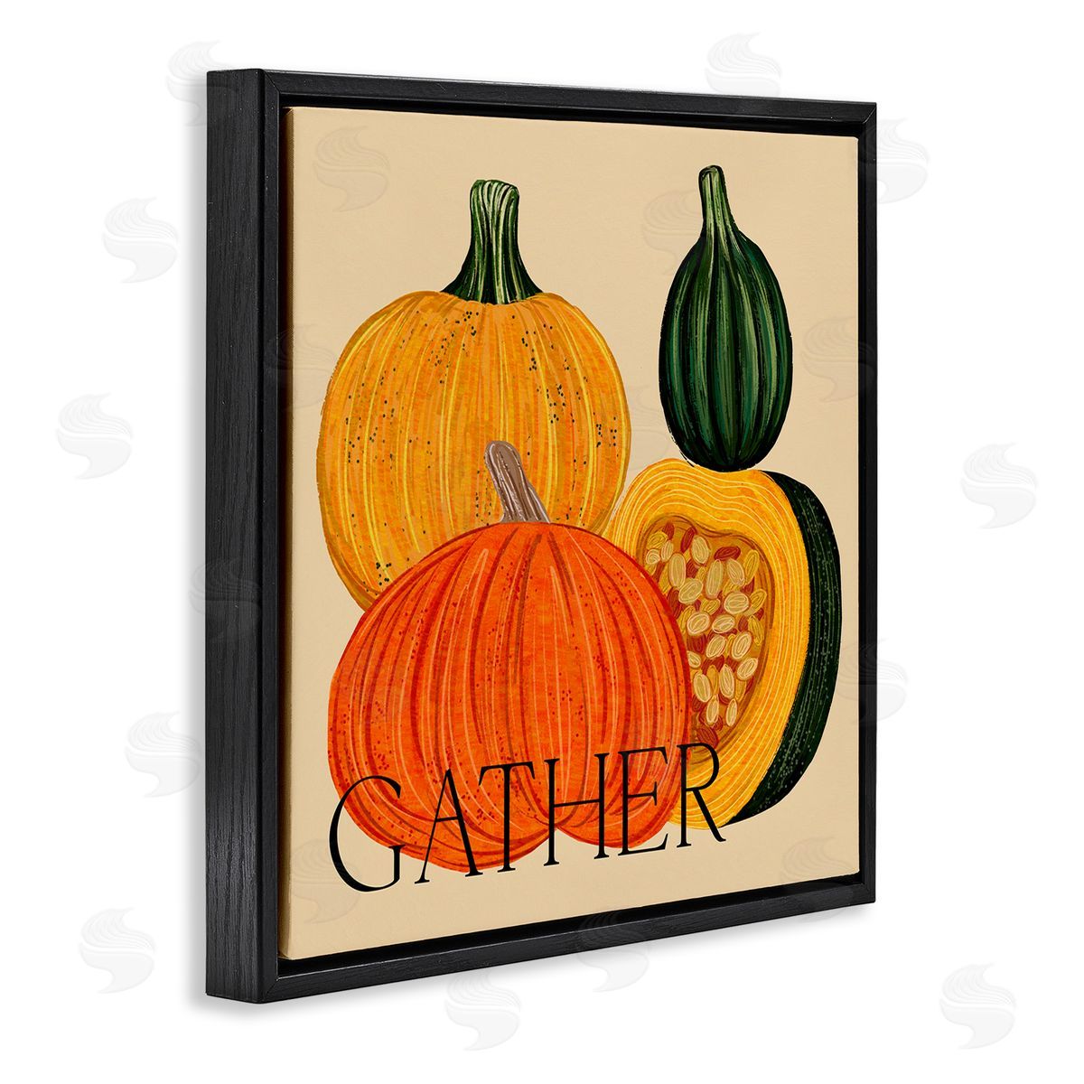 Ziwei Li Gather Autumn Harvest Gourds Black Floating Frame Canvas Wall Art Print