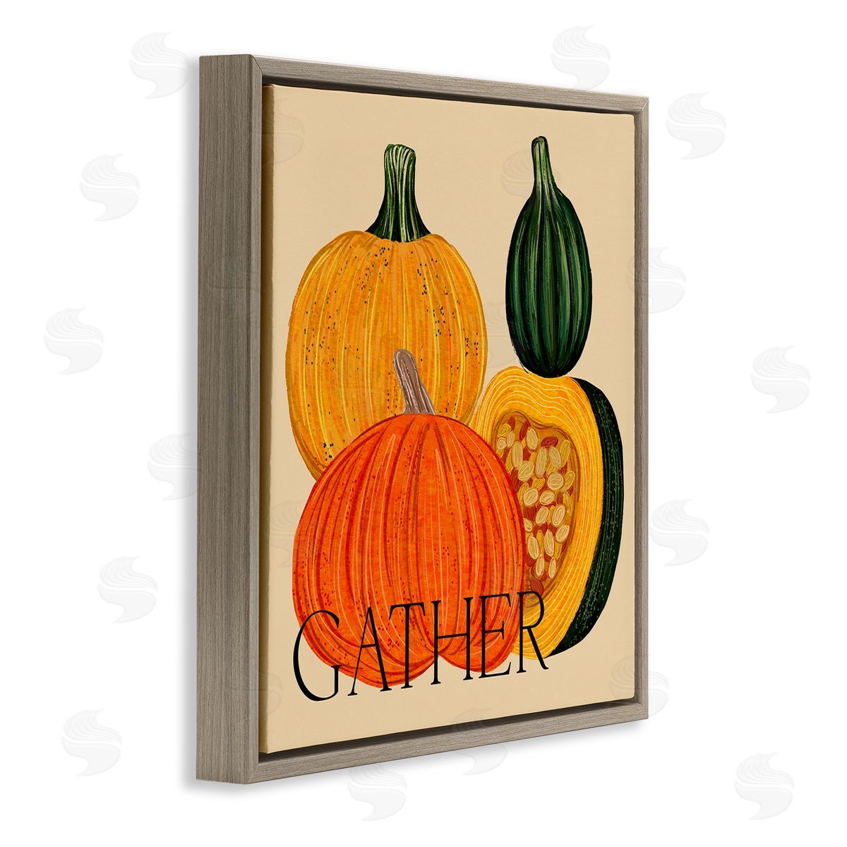Ziwei Li Gather Autumn Harvest Gourds Brown Floating Frame Canvas Wall Art Print