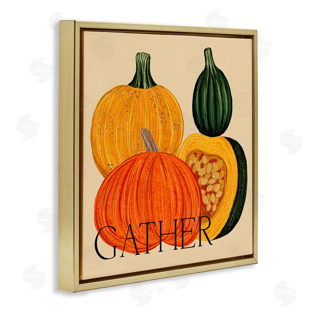 Ziwei Li Gather Autumn Harvest Gourds Gold Floating Frame Canvas Wall Art Print