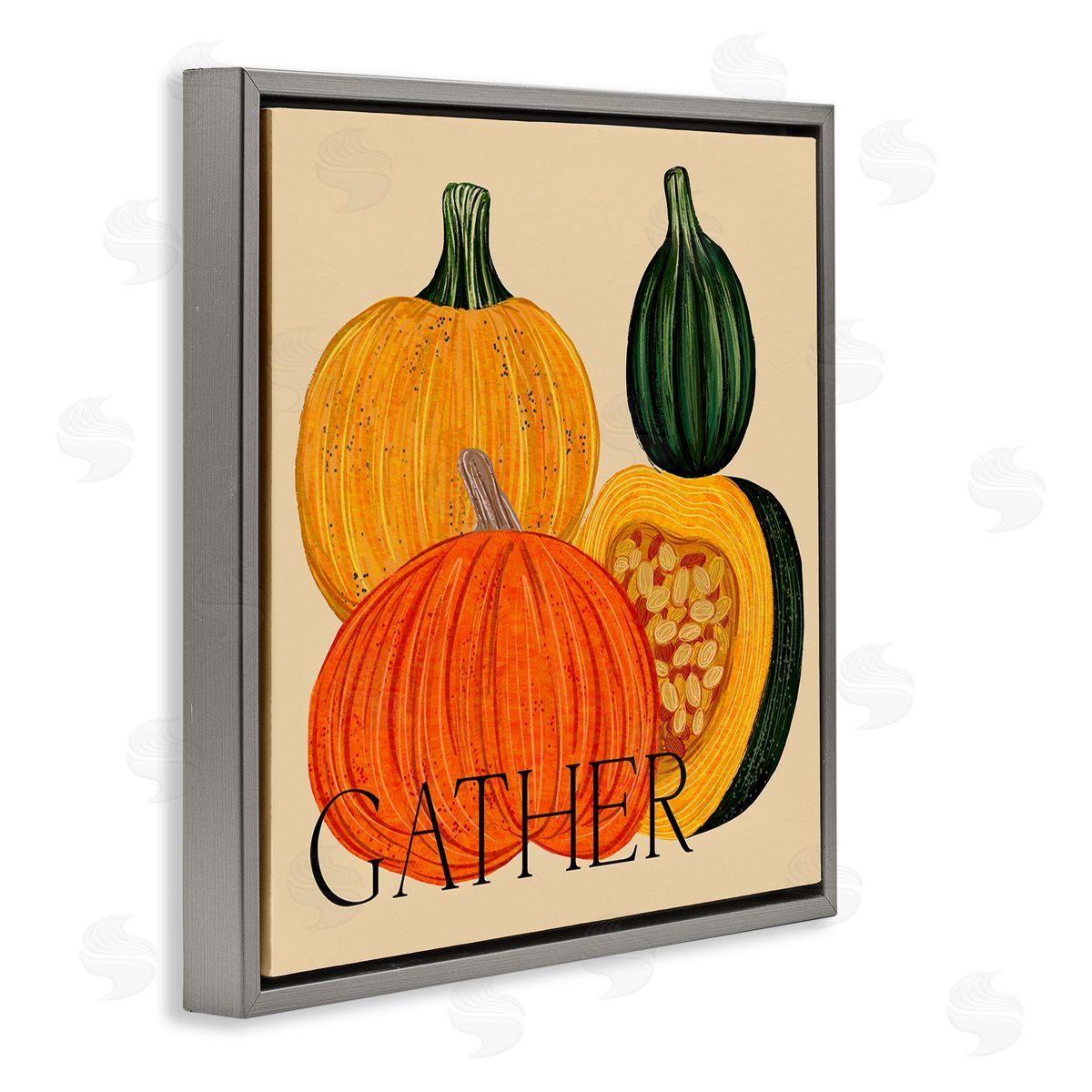 Ziwei Li Gather Autumn Harvest Gourds Gray Floating Frame Canvas Wall Art Print