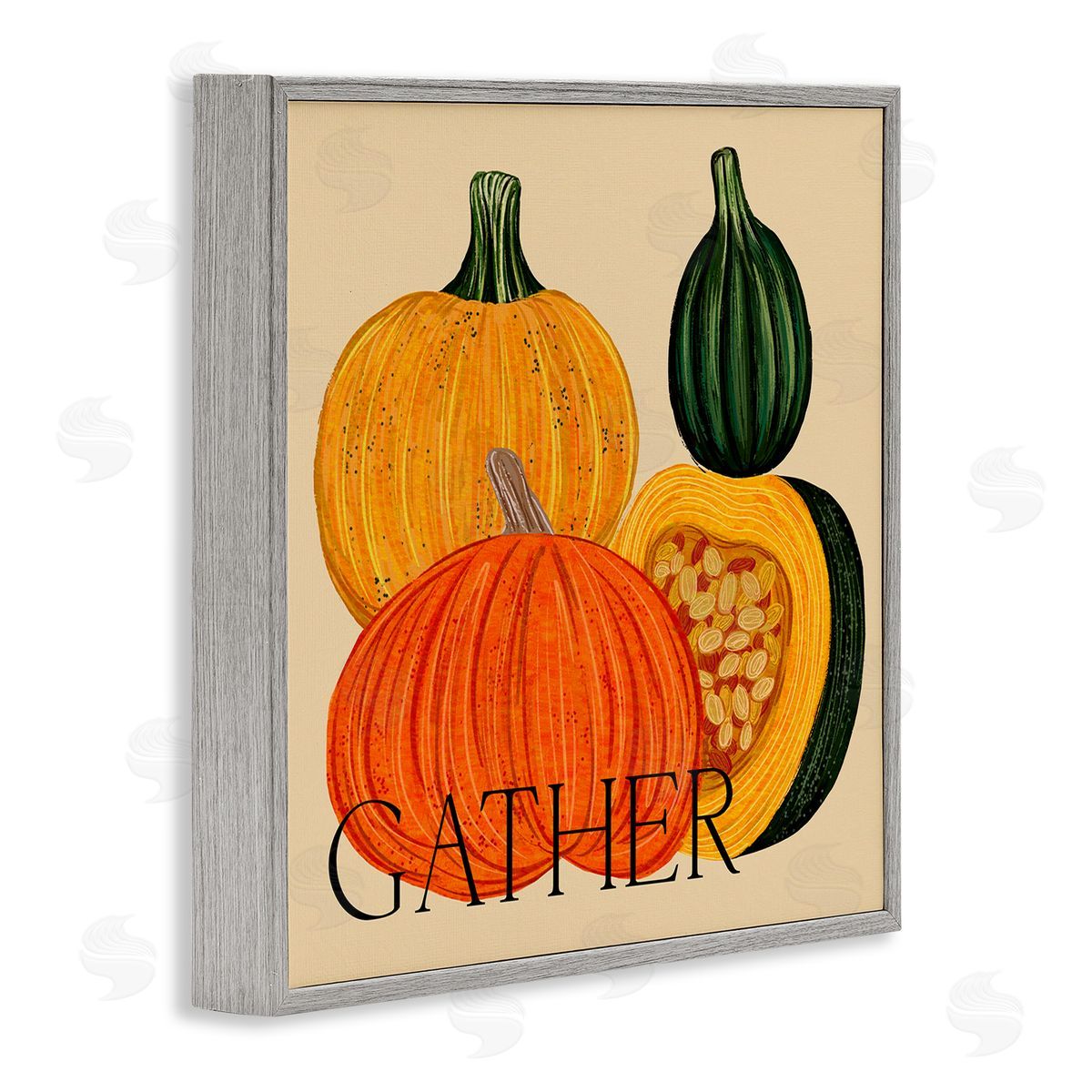 Ziwei Li Gather Autumn Harvest Gourds Gray Framed Glicee Wall Art Print