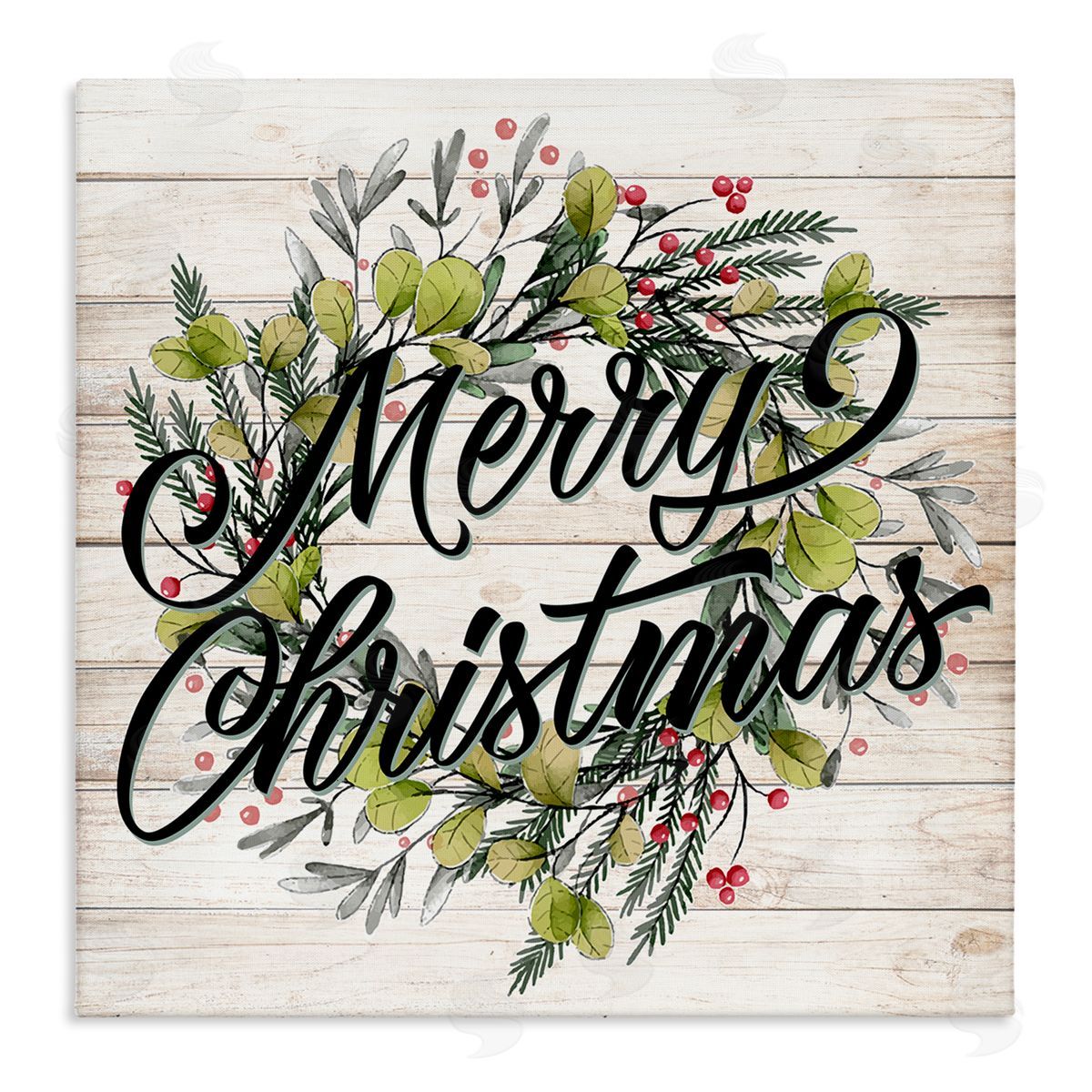 Kim Allen Merry Christmas Botanical Wreath Stretched Canvas Wall Art Print