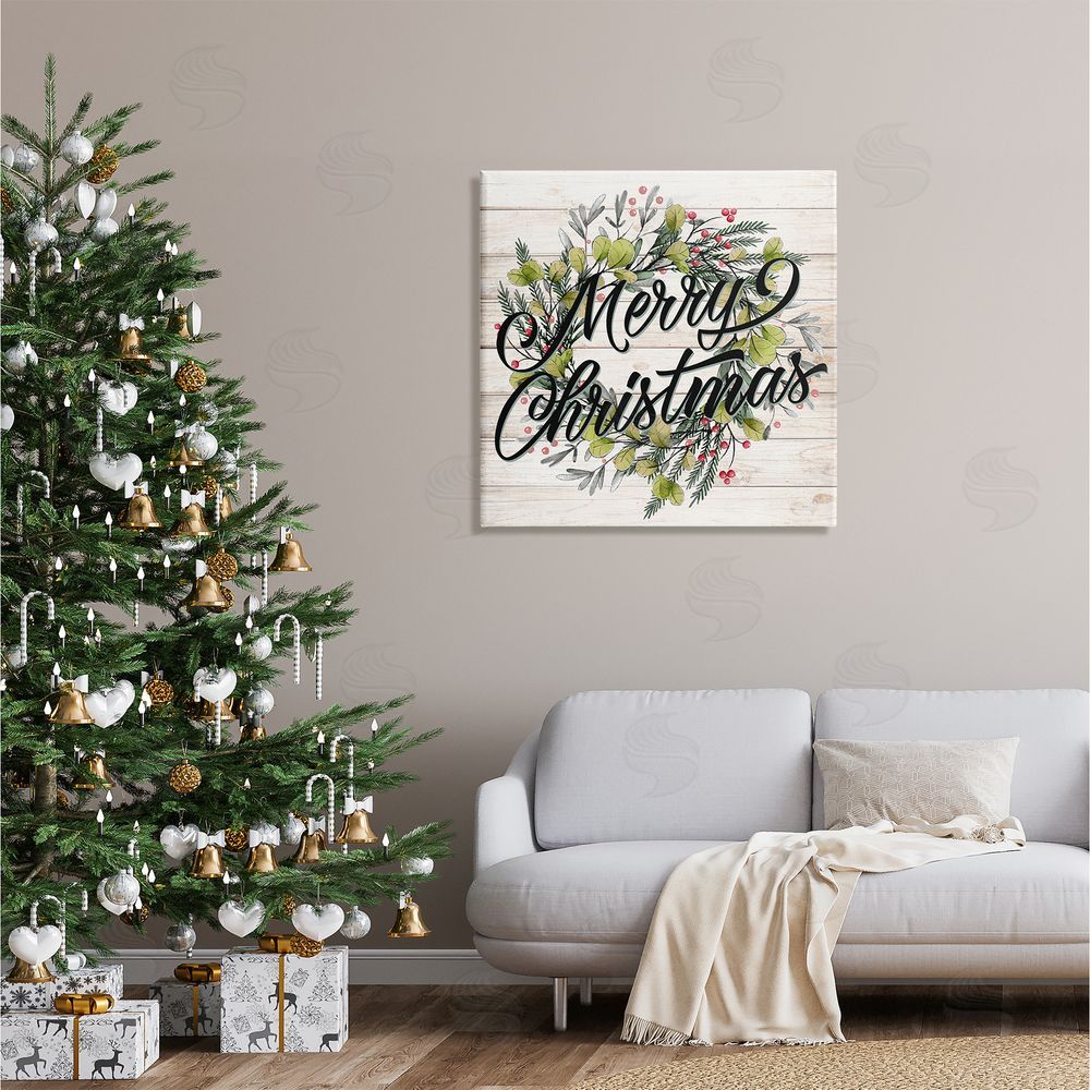 Kim Allen Merry Christmas Botanical Wreath Canvas Wall Art in Room
