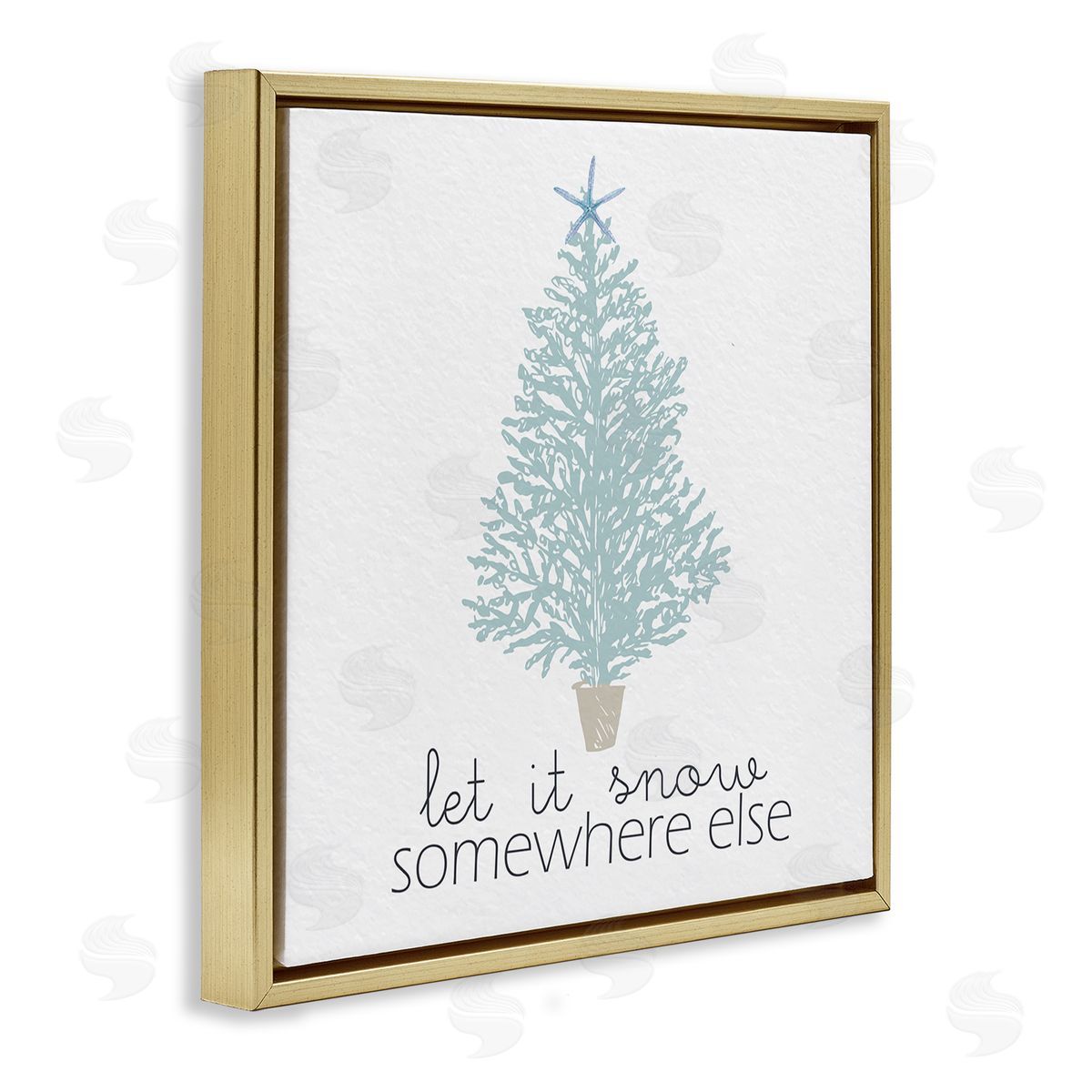 Kim Allen Snow Somewhere Else Holiday Tree Gold Floating Frame Canvas Wall Art Print