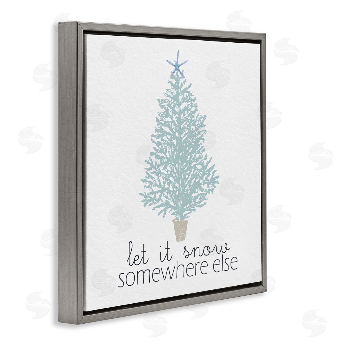 Kim Allen Snow Somewhere Else Holiday Tree Gray Floating Frame Canvas Wall Art Print