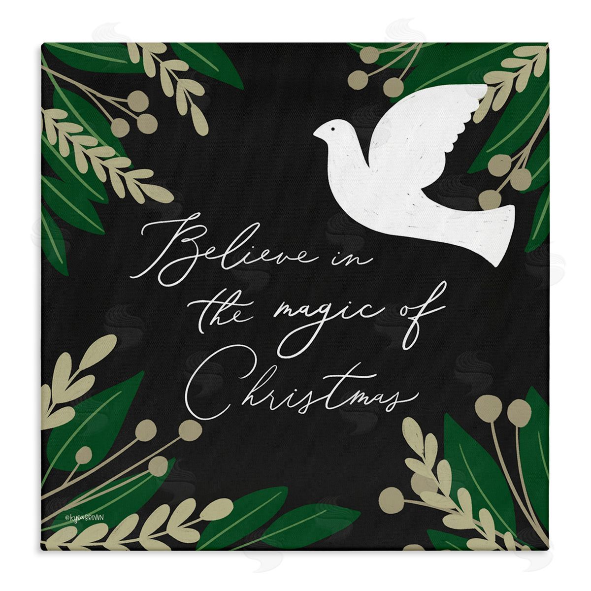 Lady Louise Designs Magic Of Christmas Botanical Dove Stretched Canvas Wall Art Print