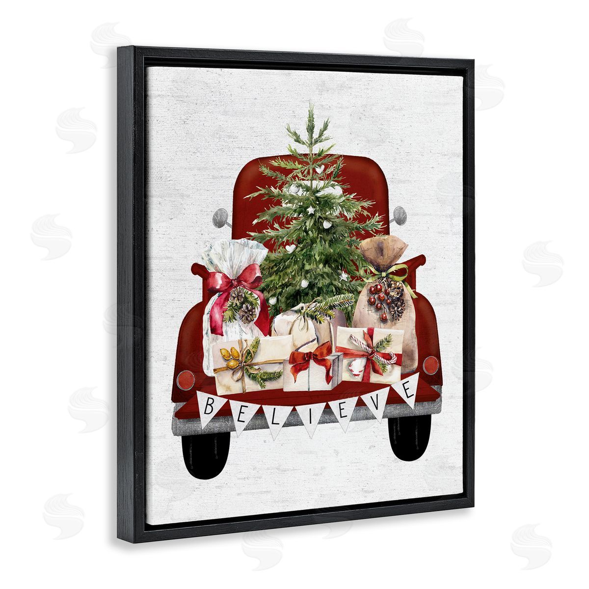 Believe Seasonal Christmas Truck Black Floating Frame Canvas Wall Art, Home Decor by Lettered and Lined