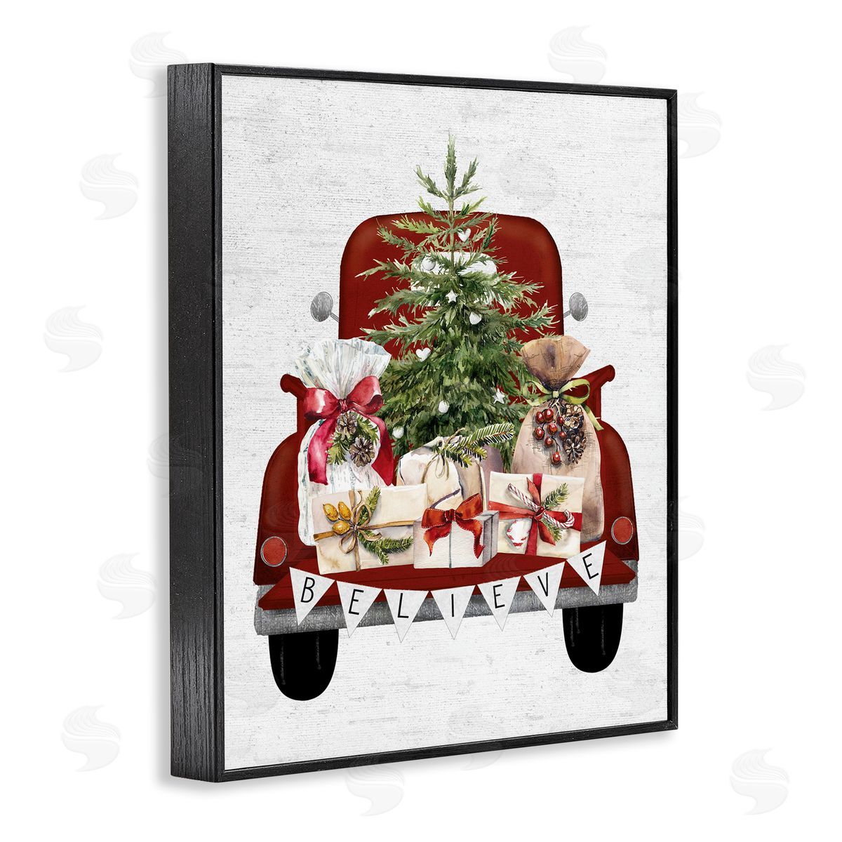 Believe Seasonal Christmas Truck Black Frame Print Wall Art, Home Decor by Lettered and Lined