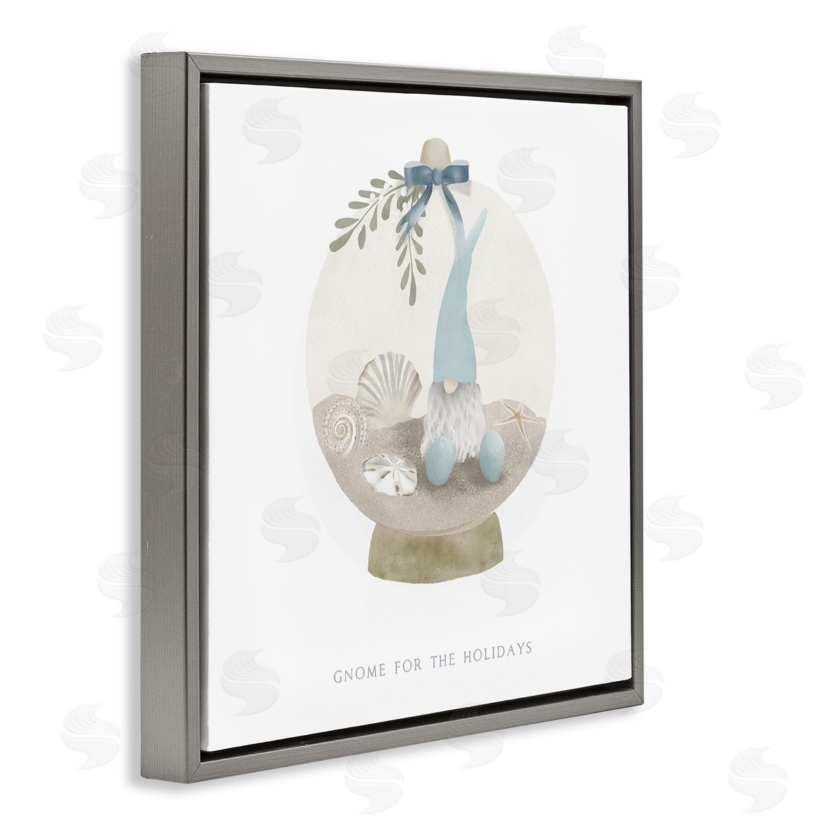 Leah Straatsma Gnome For The Holidays Seashells Gray Floating Frame Canvas Wall Art Print