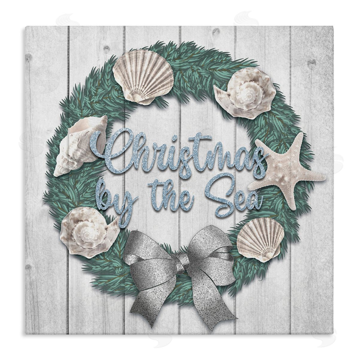 Marcus Prime Christmas By The Sea Nautical Wreath Stretched Canvas Wall Art Print