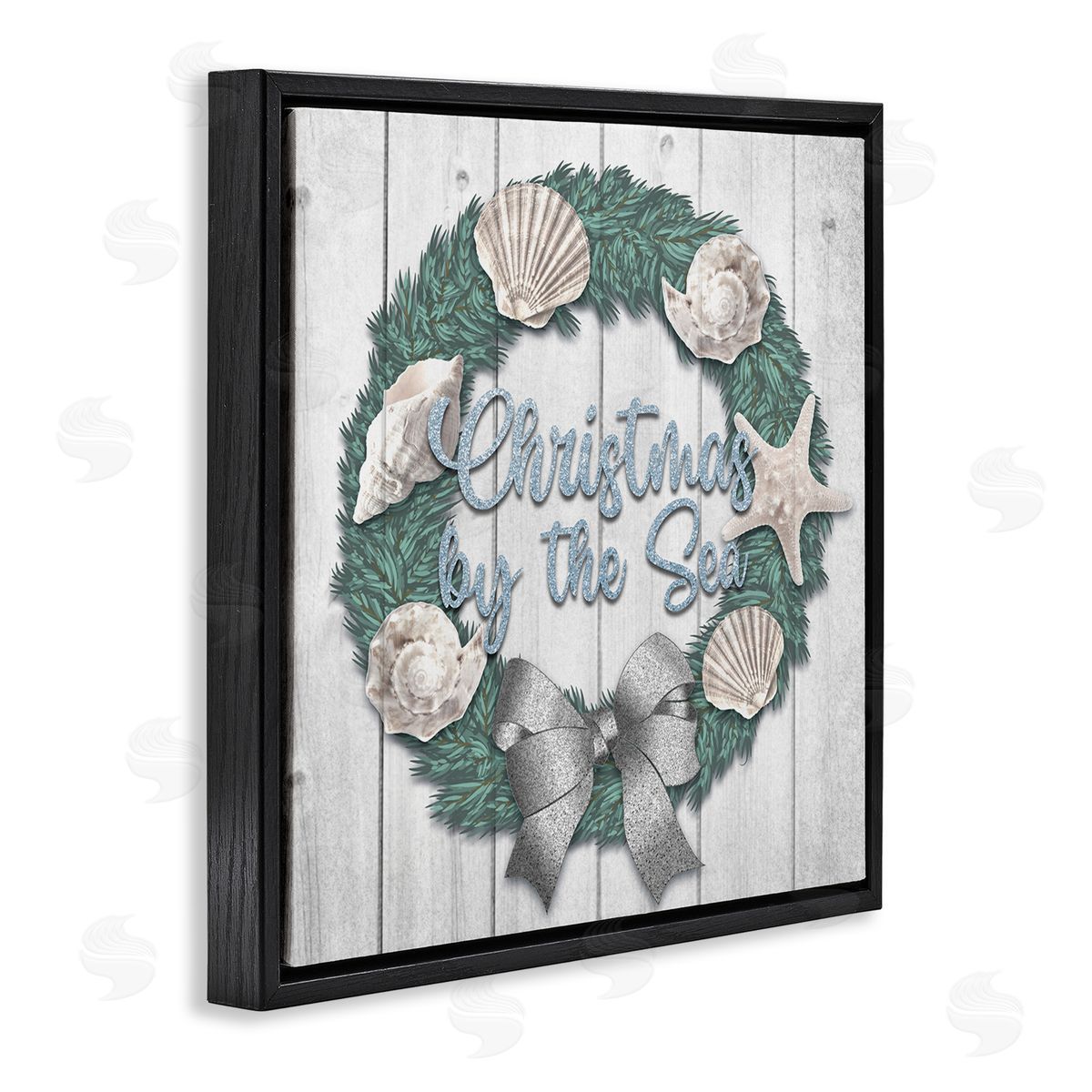 Marcus Prime Christmas By The Sea Nautical Wreath Black Floating Frame Canvas Wall Art Print