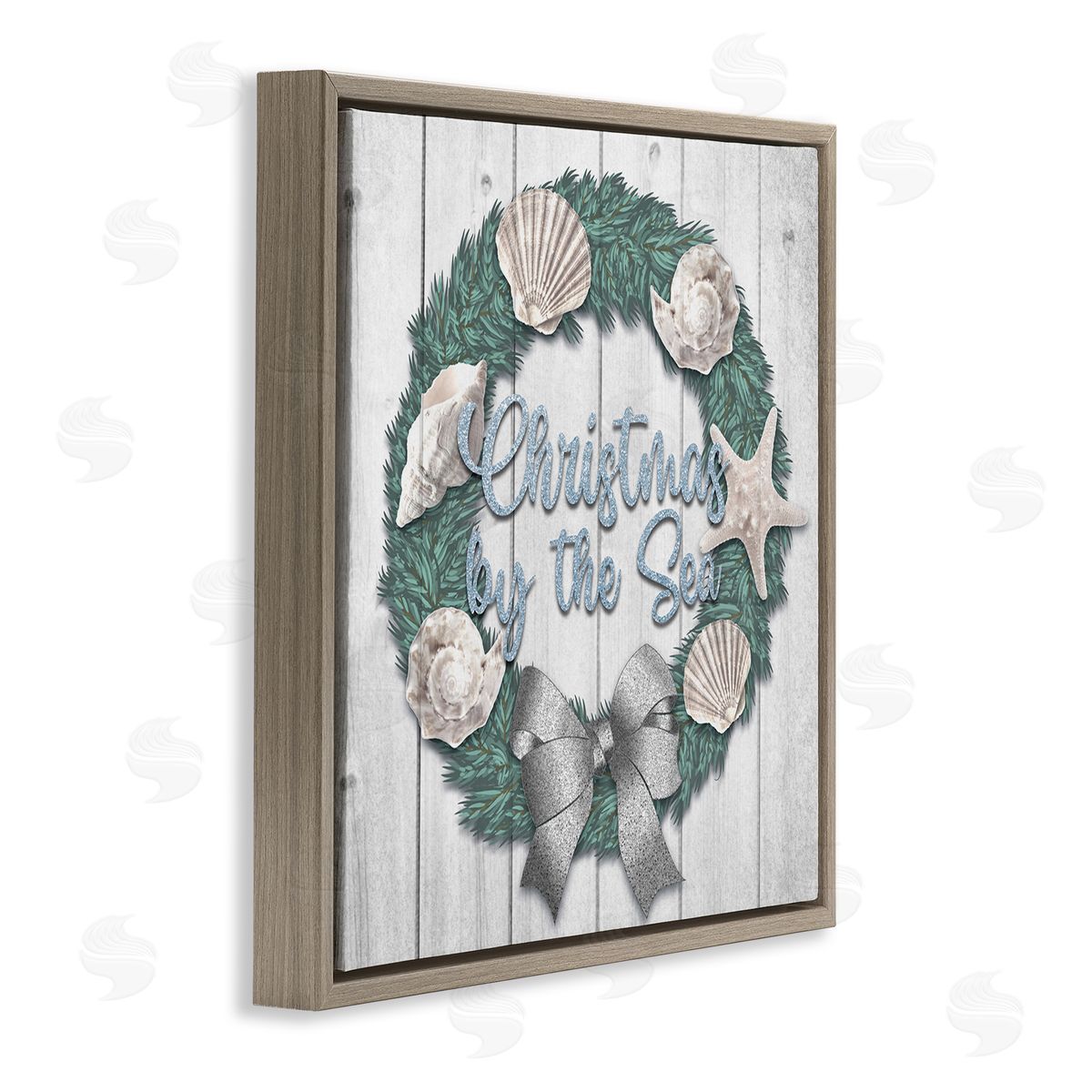 Marcus Prime Christmas By The Sea Nautical Wreath Brown Floating Frame Canvas Wall Art Print