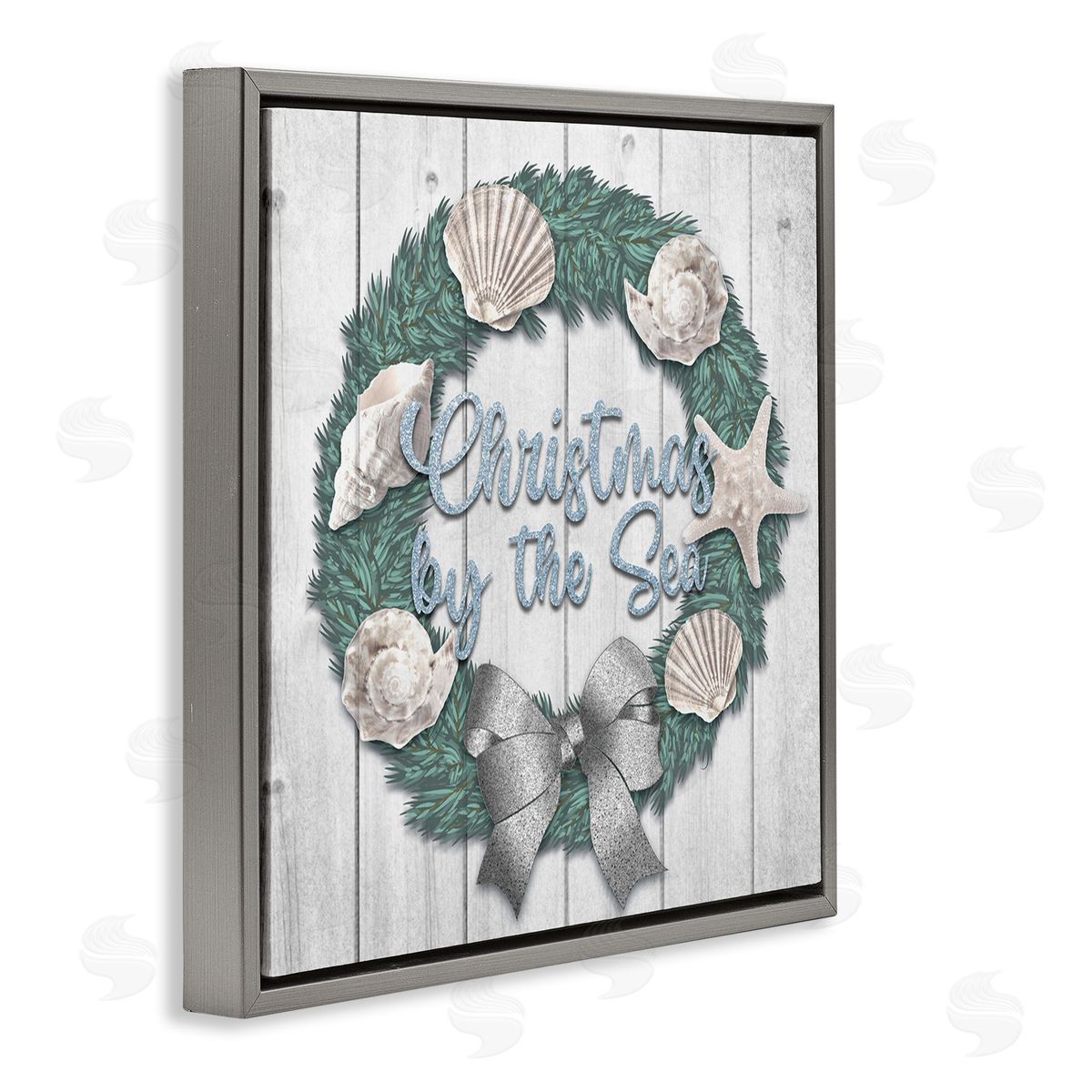Marcus Prime Christmas By The Sea Nautical Wreath Gray Floating Frame Canvas Wall Art Print