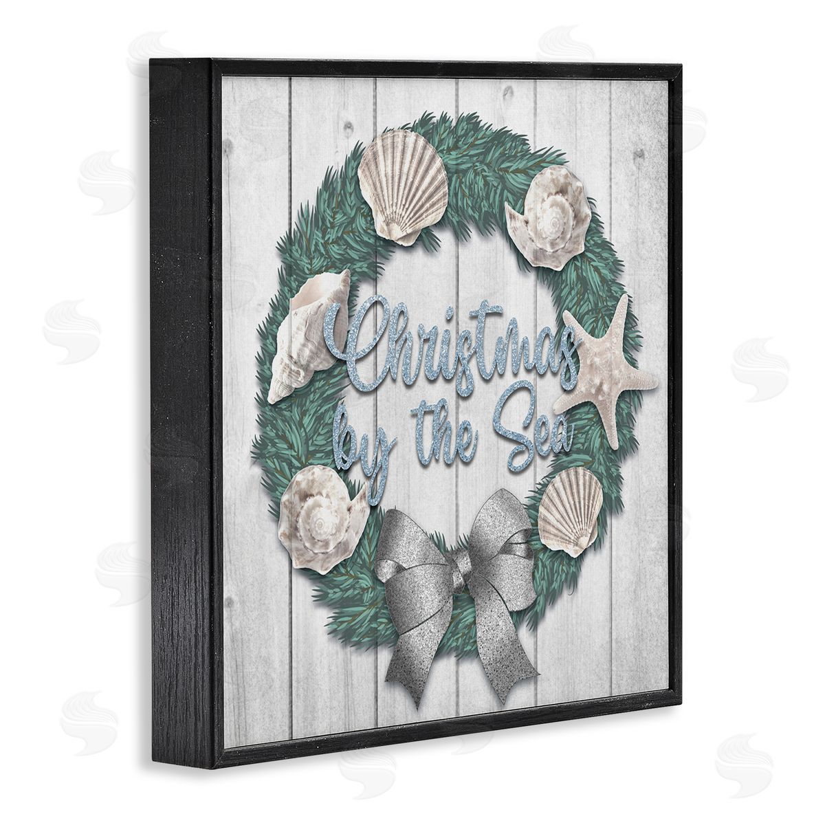 Marcus Prime Christmas By The Sea Nautical Wreath Black Framed Glicee Wall Art Print