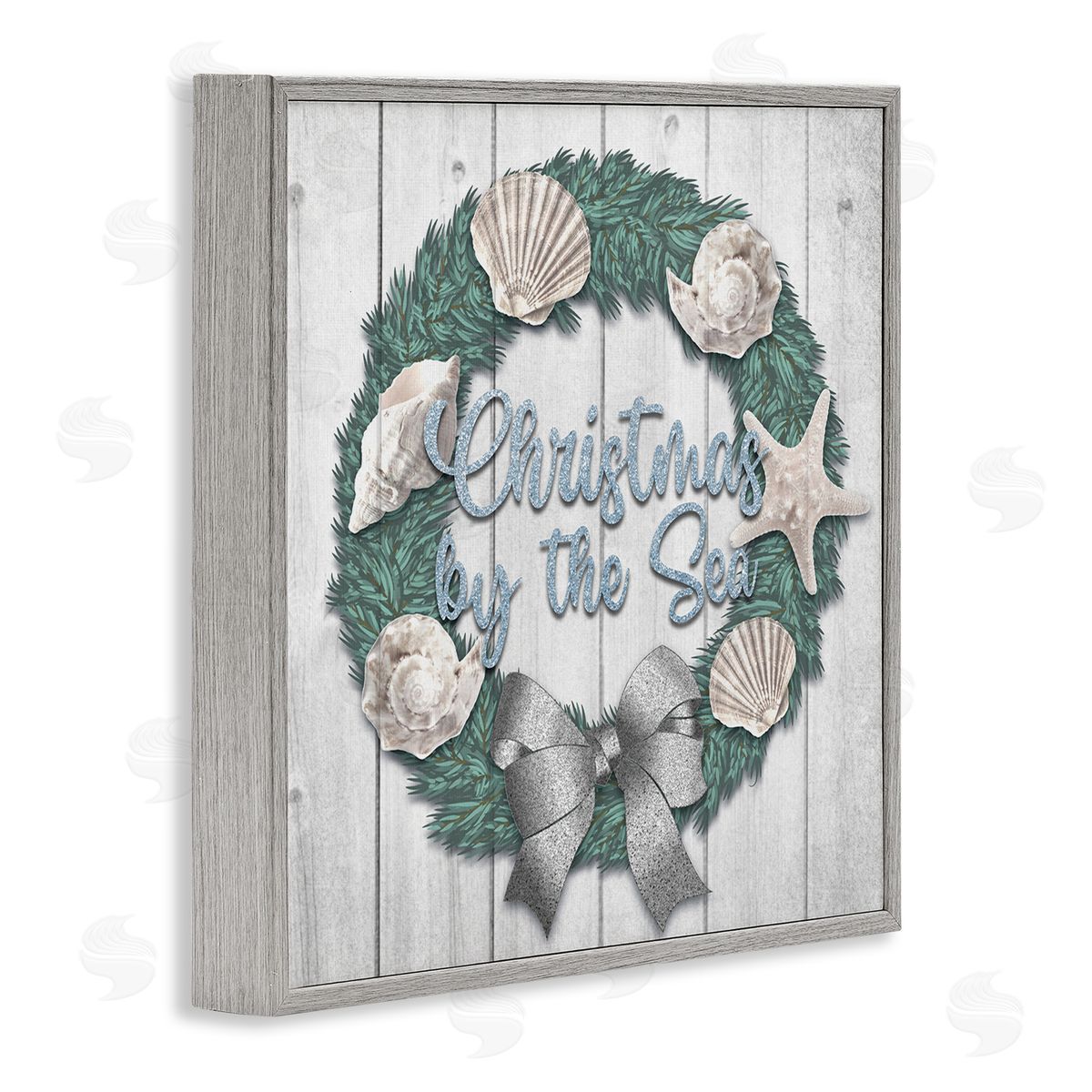 Marcus Prime Christmas By The Sea Nautical Wreath Gray Framed Glicee Wall Art Print