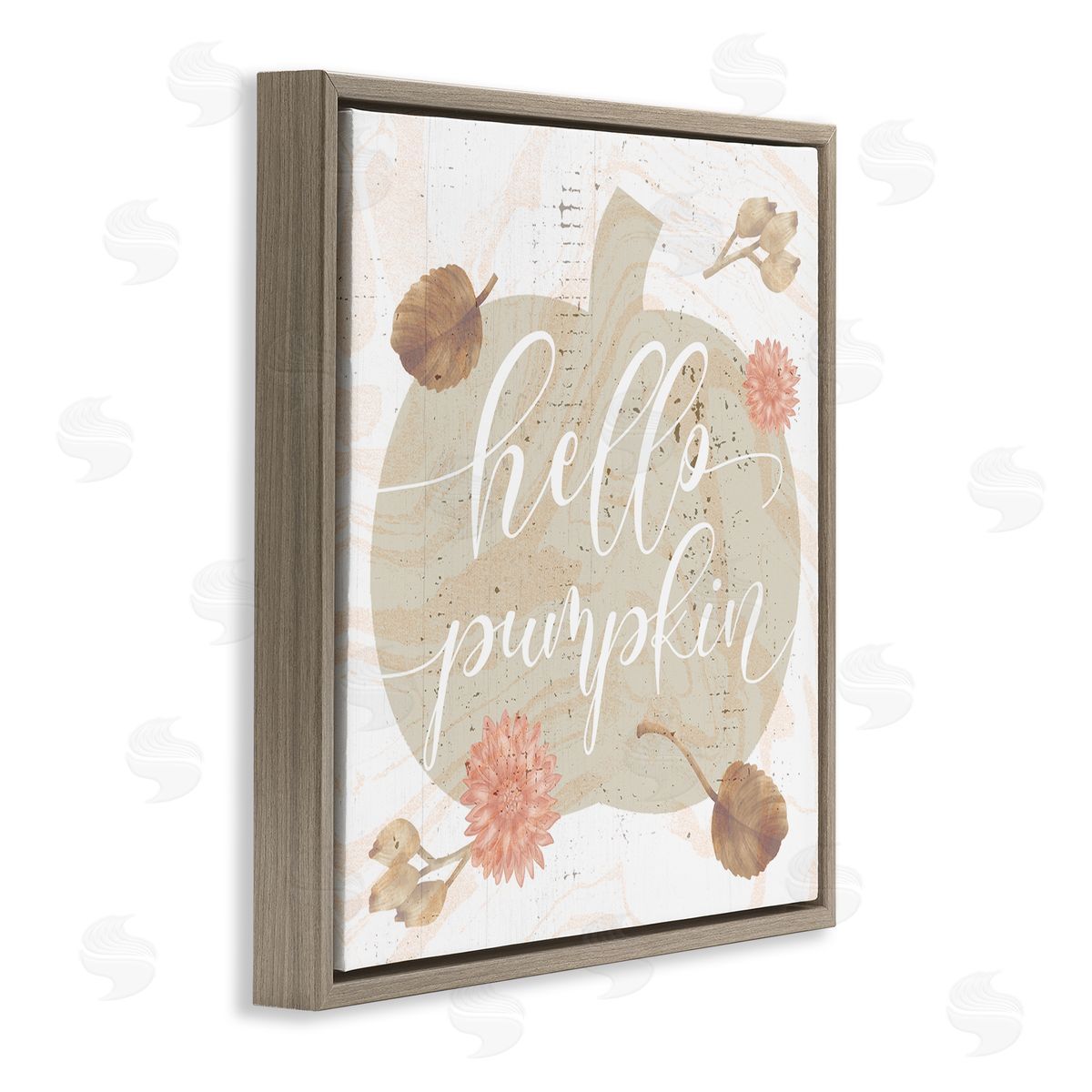 Stupell Studio Hello Pumpkin Autumn Harvest  Brown Floating Frame Canvas Wall Art Print