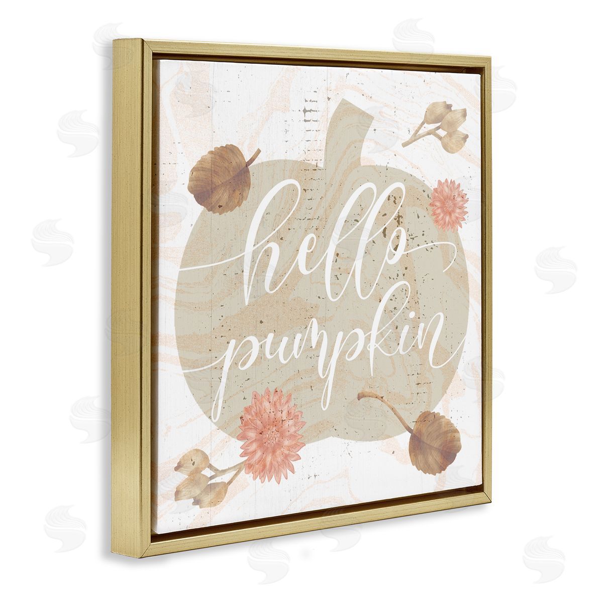 Stupell Studio Hello Pumpkin Autumn Harvest  Gold Floating Frame Canvas Wall Art Print