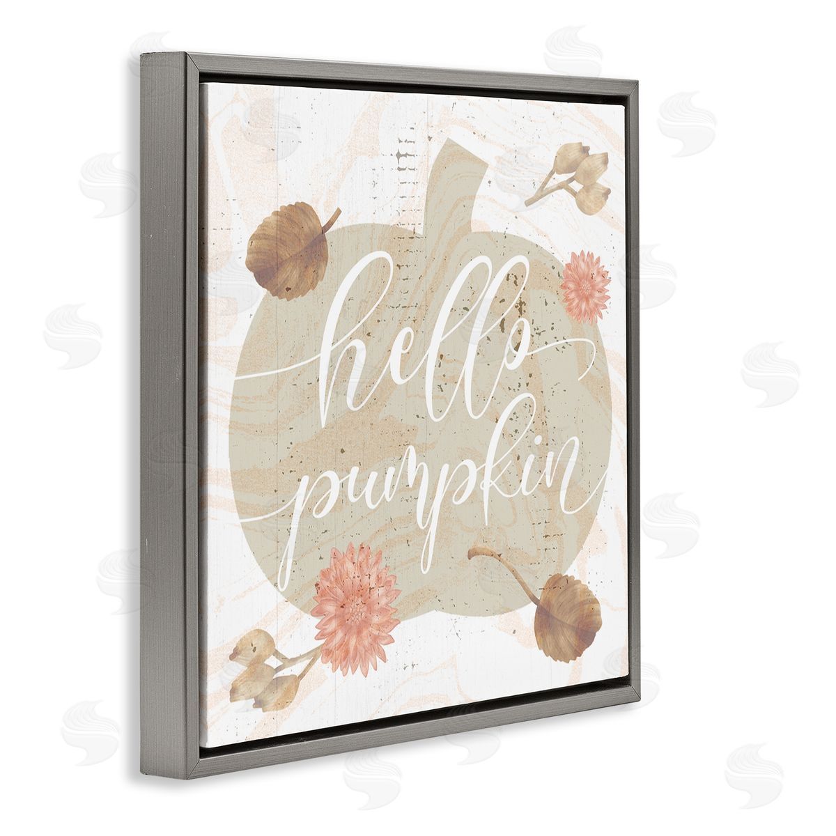 Stupell Studio Hello Pumpkin Autumn Harvest  Gray Floating Frame Canvas Wall Art Print