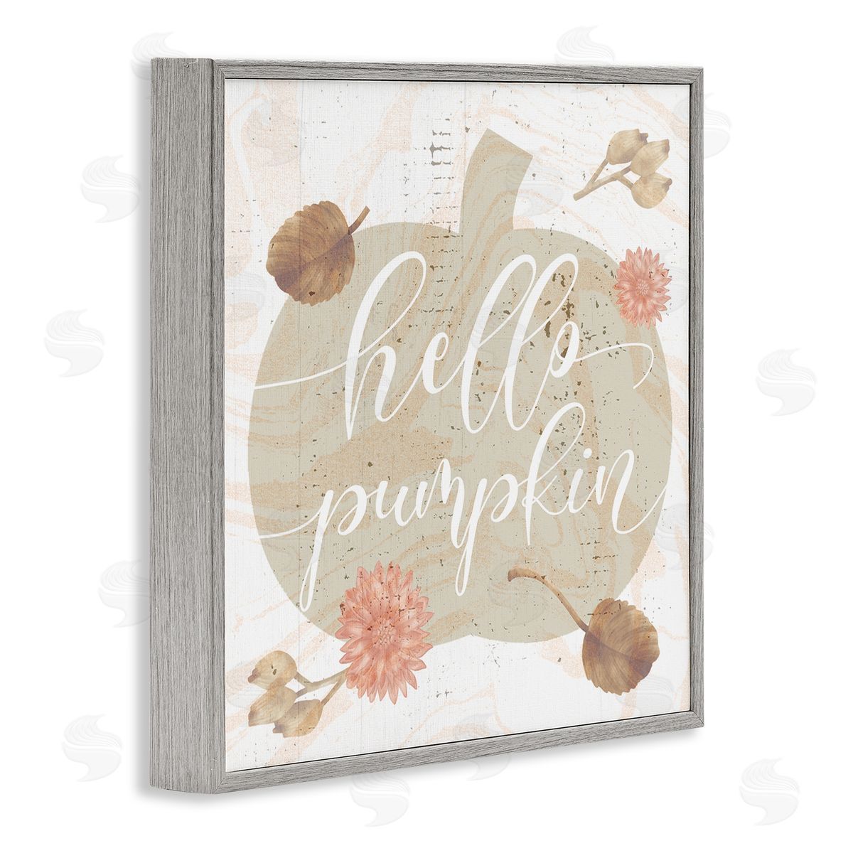 Stupell Studio Hello Pumpkin Autumn Harvest  Gray Framed Glicee Wall Art Print