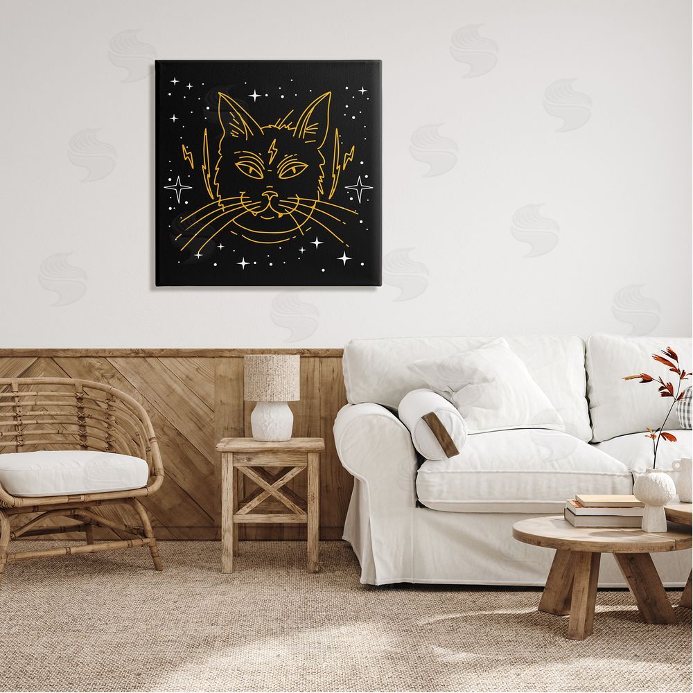 Stupell Studio Starry Cat Lightning Bolt Canvas Wall Art in Room