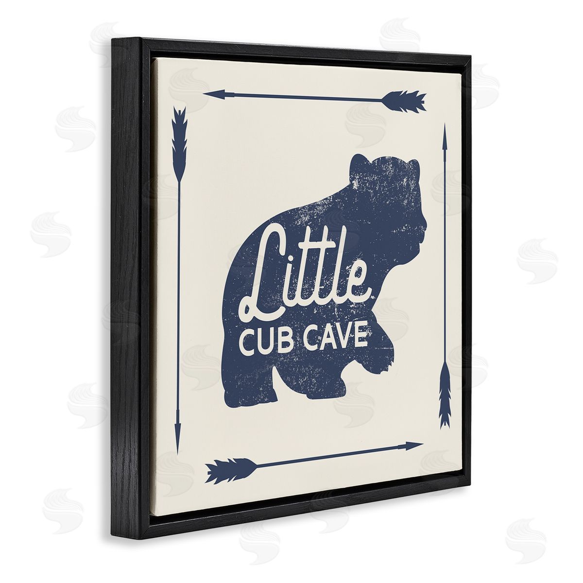 Stupell Studio Little Cub Cave Bear Sign Black Floating Frame Canvas Wall Art Print
