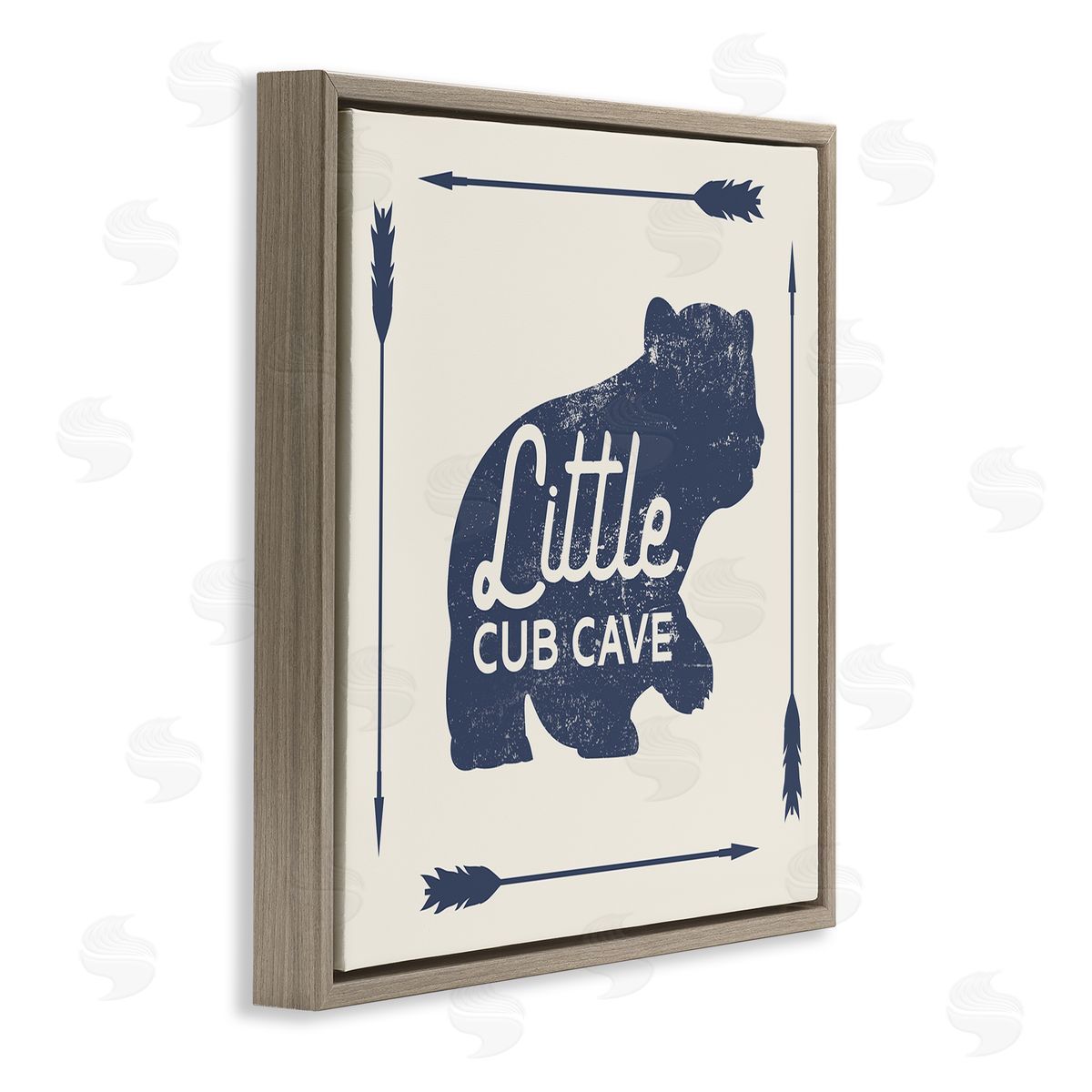 Stupell Studio Little Cub Cave Bear Sign Brown Floating Frame Canvas Wall Art Print