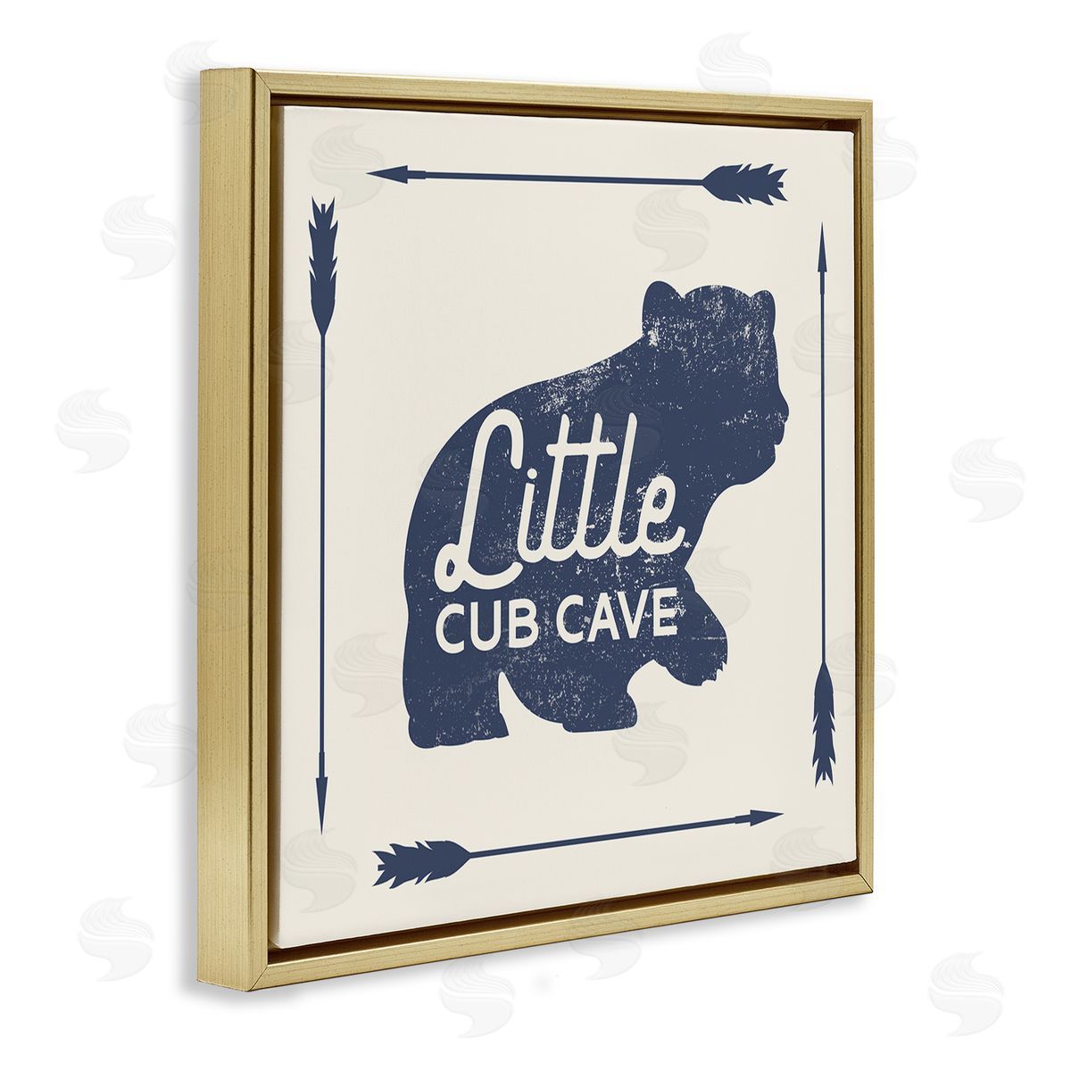 Stupell Studio Little Cub Cave Bear Sign Gold Floating Frame Canvas Wall Art Print