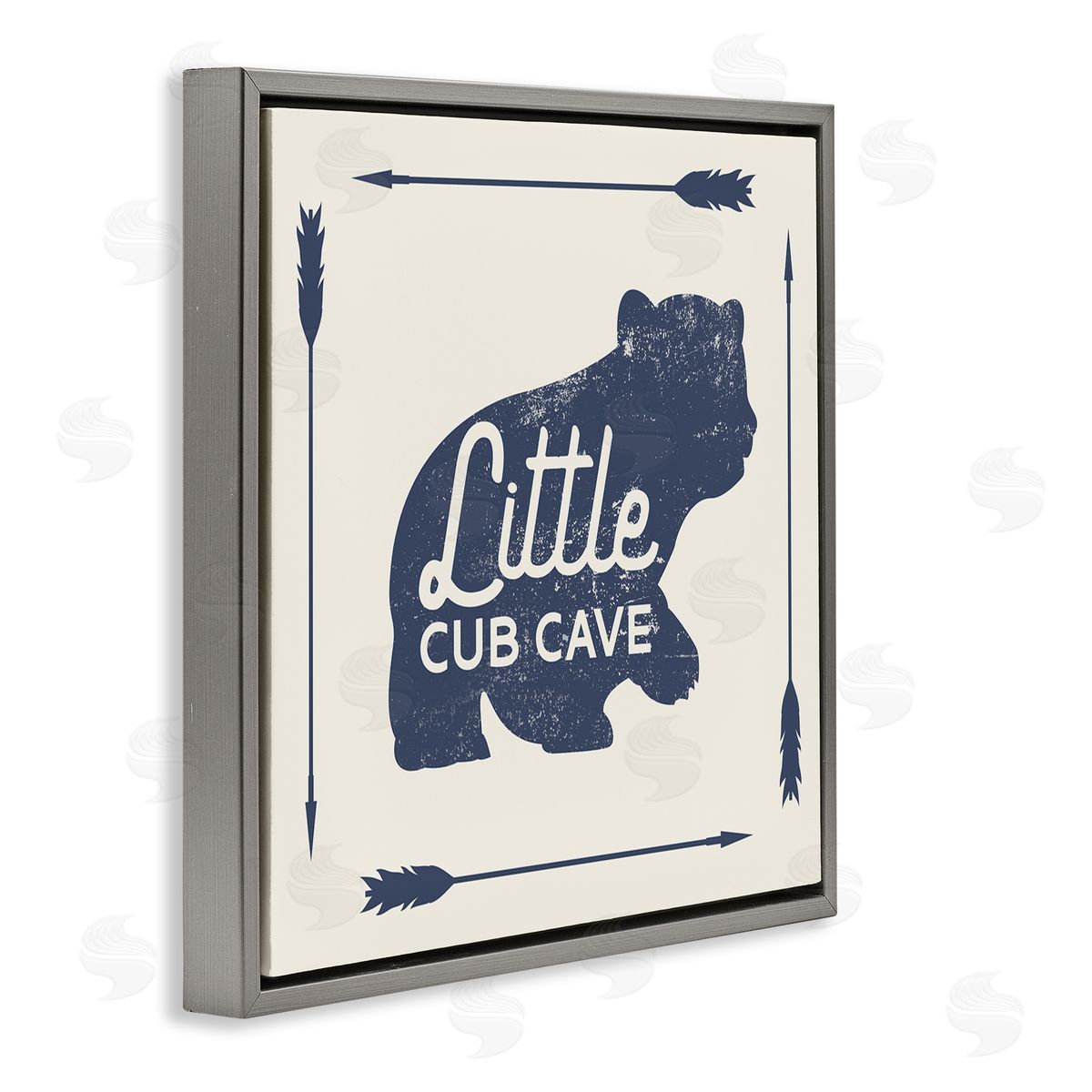 Stupell Studio Little Cub Cave Bear Sign Gray Floating Frame Canvas Wall Art Print