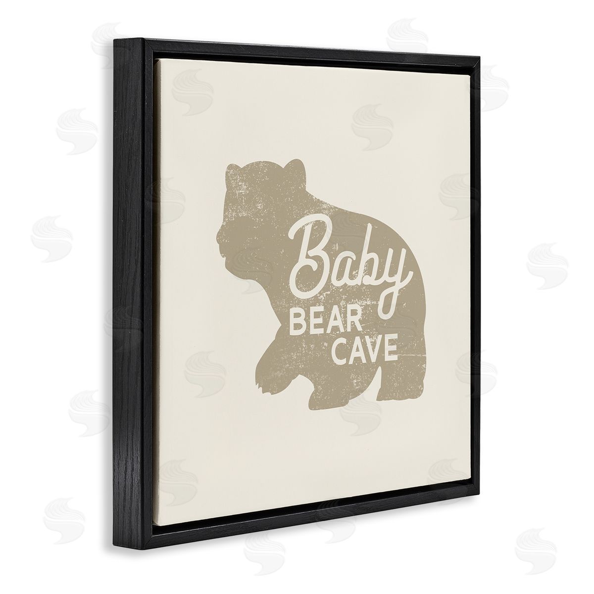 Stupell Studio Vintage Baby Bear Cave  Black Floating Frame Canvas Wall Art Print