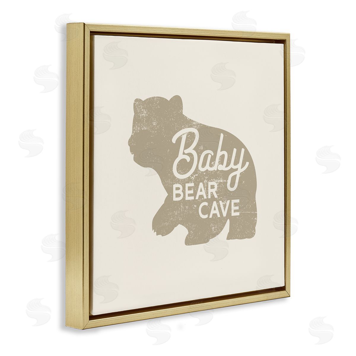 Stupell Studio Vintage Baby Bear Cave  Gold Floating Frame Canvas Wall Art Print