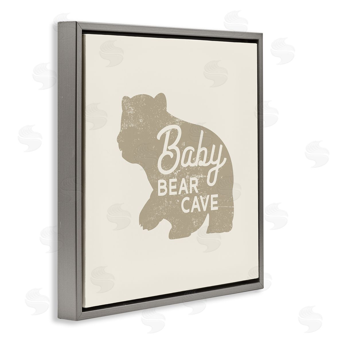 Stupell Studio Vintage Baby Bear Cave  Gray Floating Frame Canvas Wall Art Print