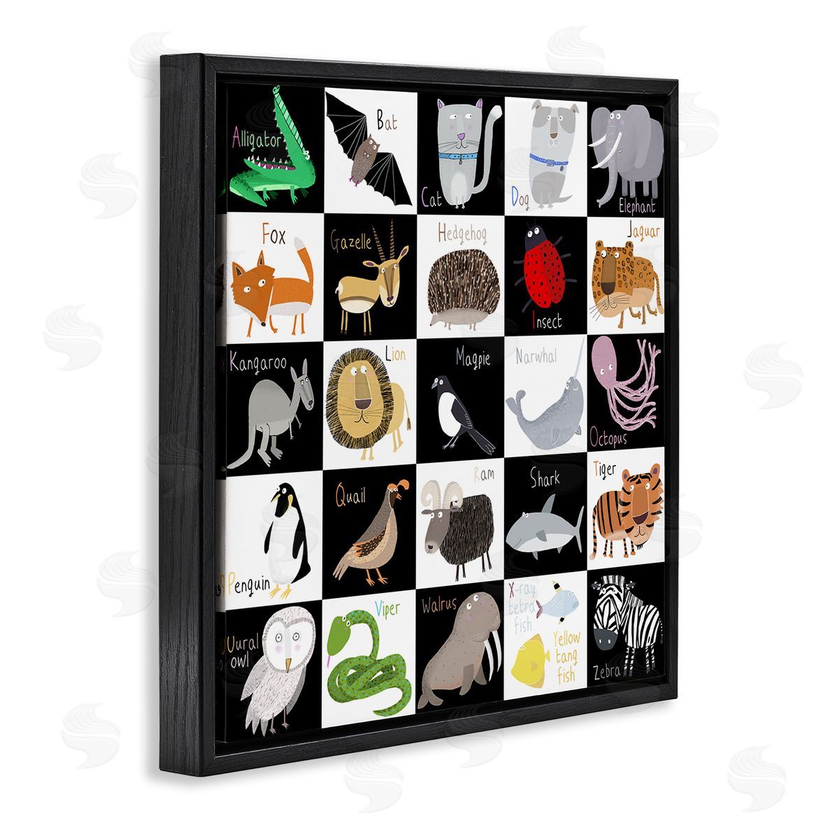 Carla Daly Checkered Educational Animal ABC Black Floating Frame Canvas Wall Art Print