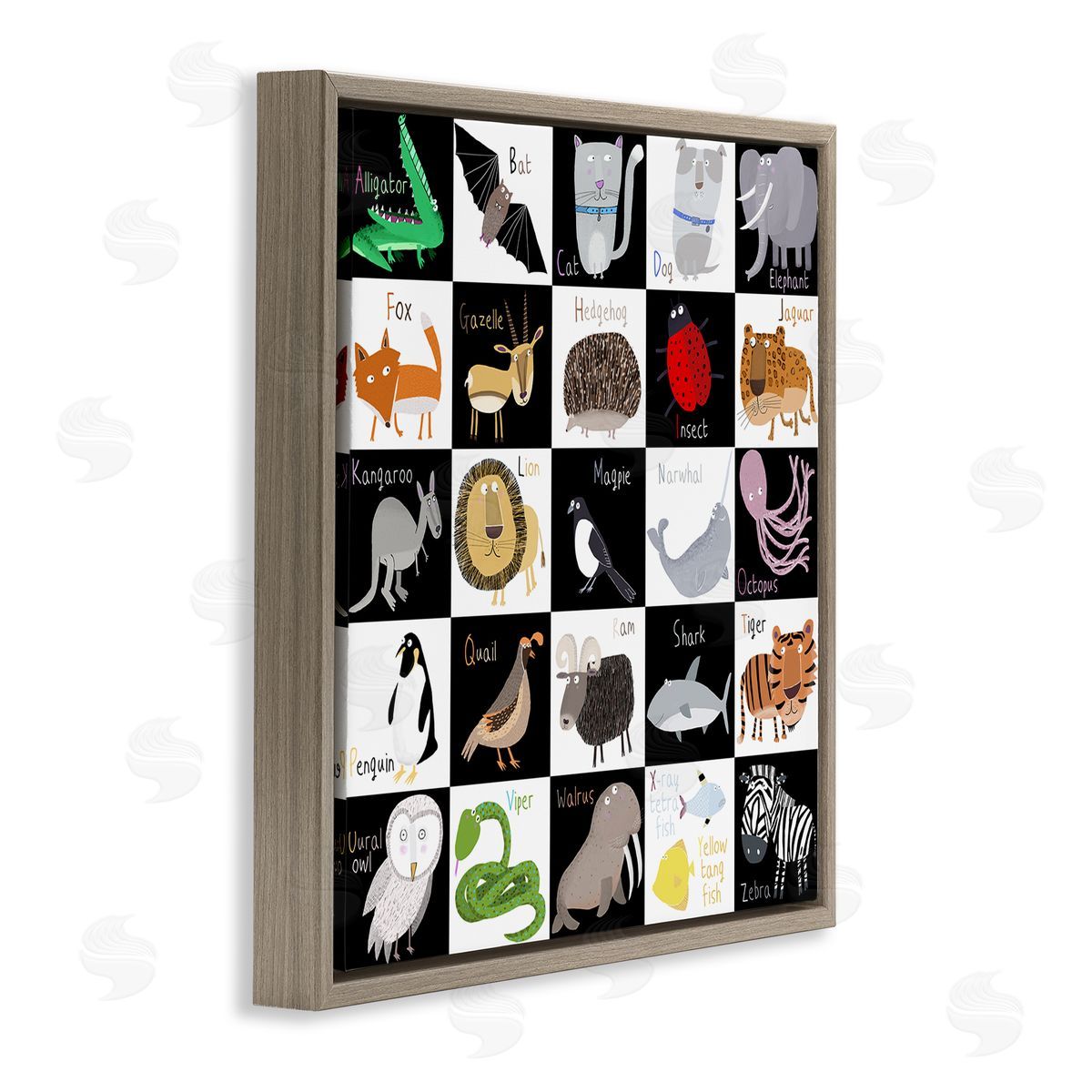 Carla Daly Checkered Educational Animal ABC Brown Floating Frame Canvas Wall Art Print