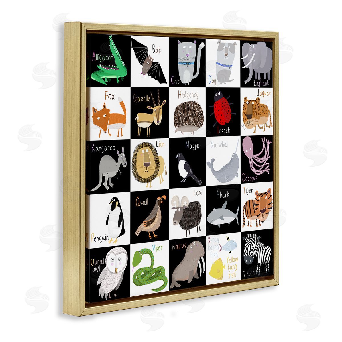 Carla Daly Checkered Educational Animal ABC Gold Floating Frame Canvas Wall Art Print